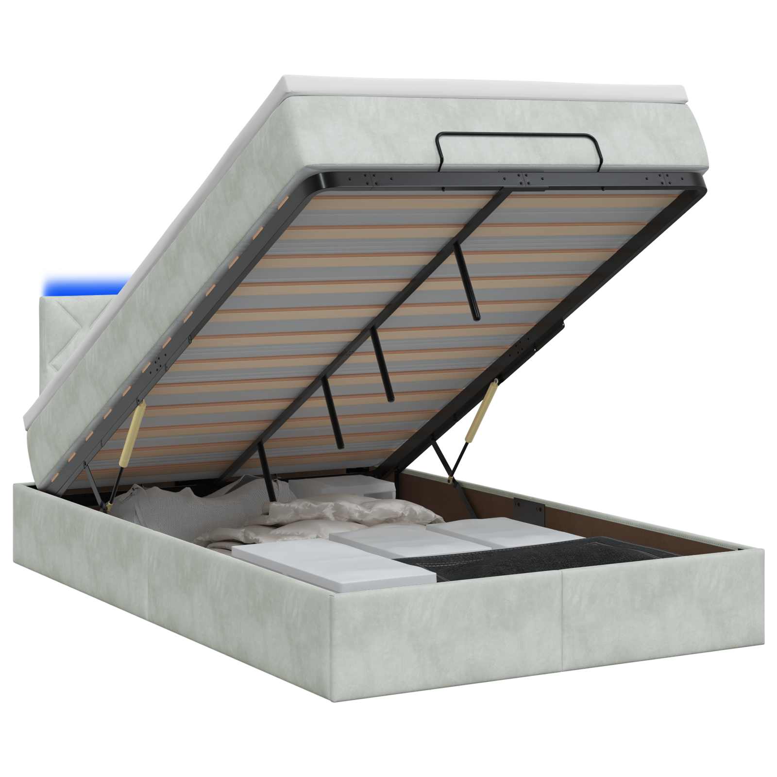 Lit coffre avec matelas et LED Gris clair 120 x 200 cm Velours