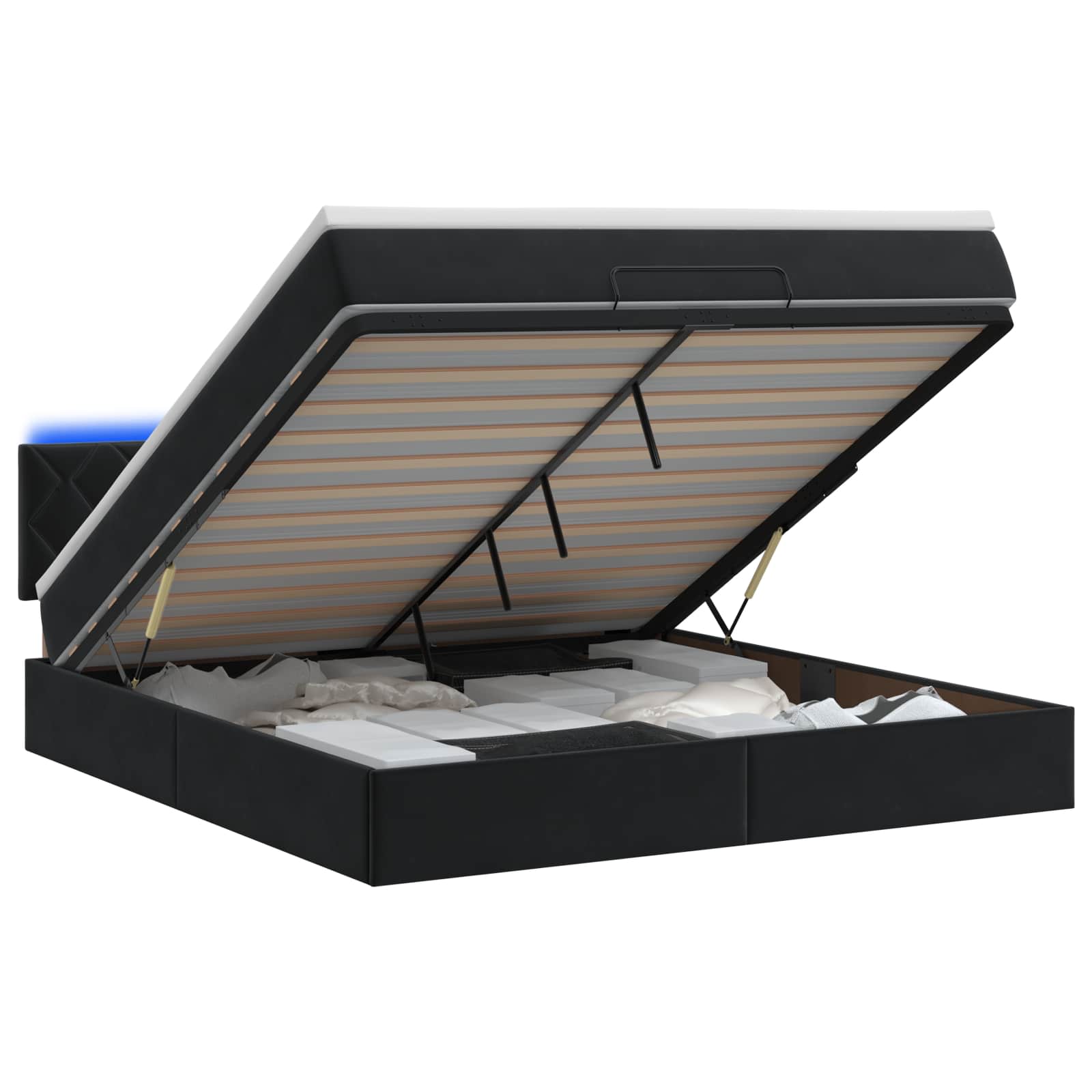 Lit coffre avec matelas et LED Noir 140 x 190 cm Velours