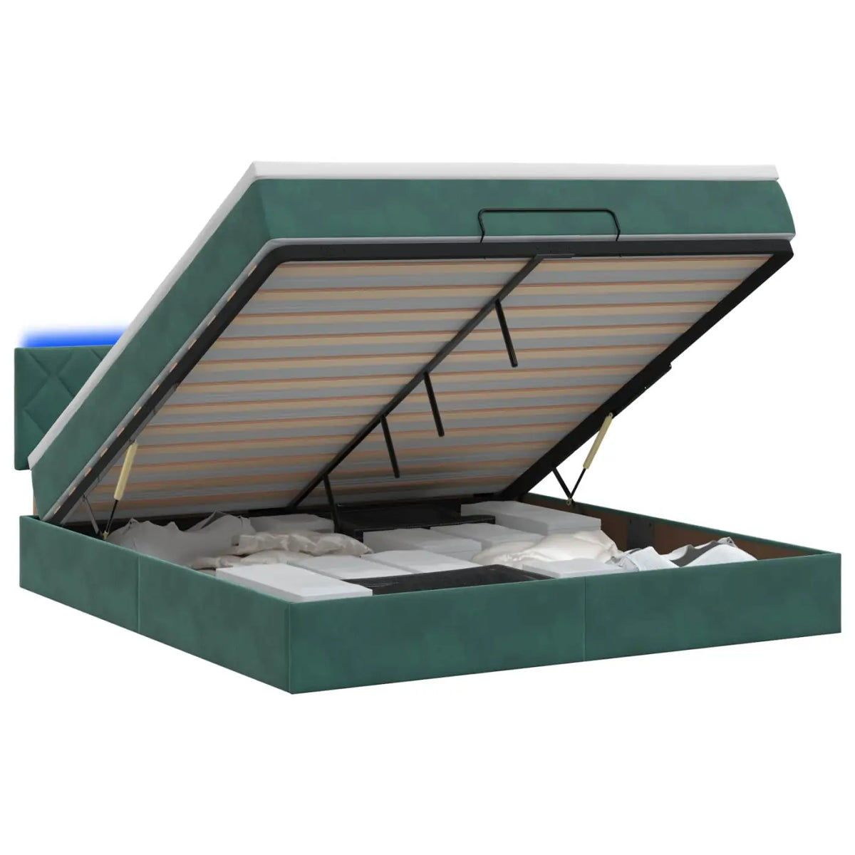 Lit coffre avec matelas et LED Vert foncé 140 x 190 cm Velours - XIOS