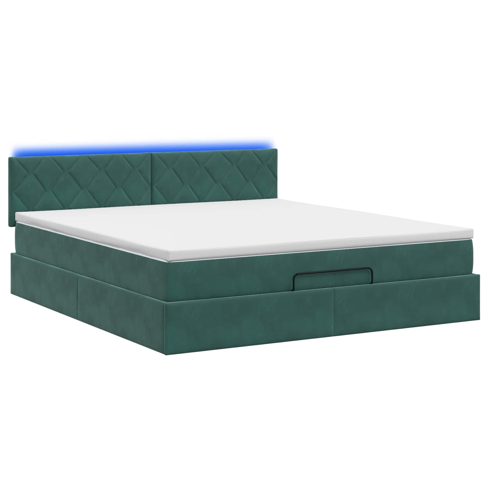 Lit coffre avec matelas et LED Vert foncé 140 x 190 cm Velours