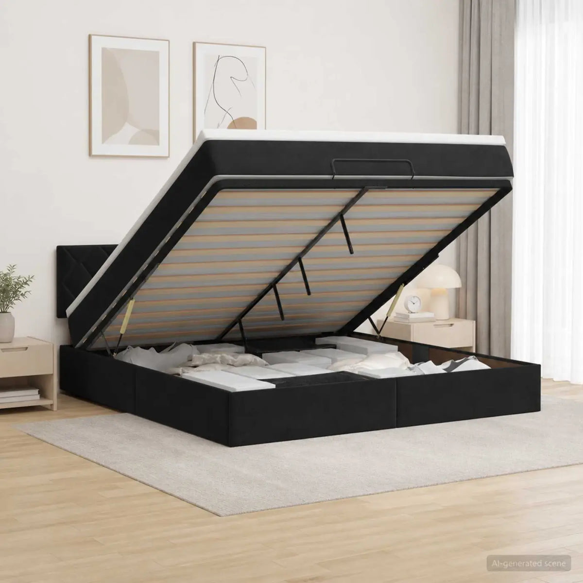 Lit coffre avec matelas et LED Noir 140 x 190 cm Velours - XIOS