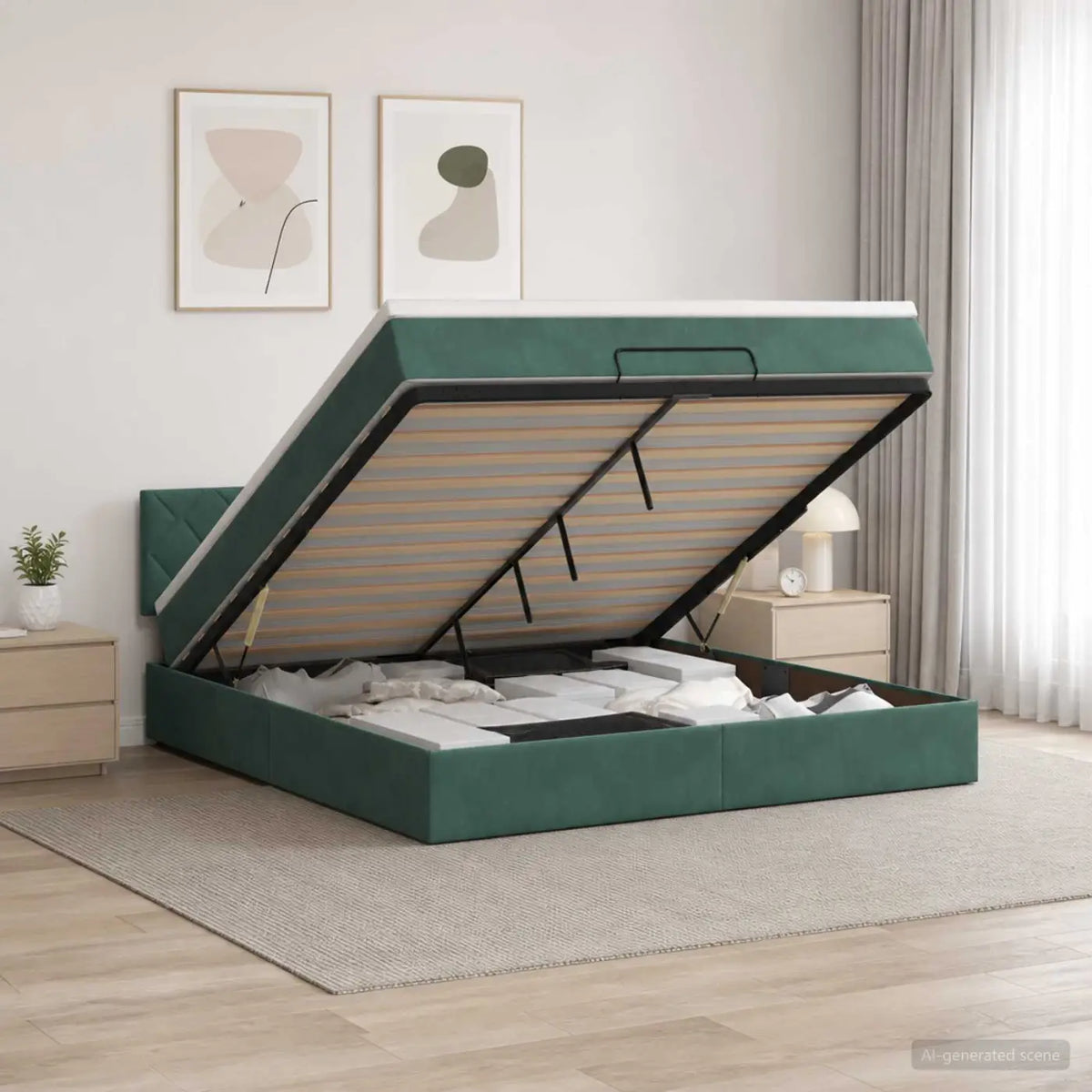 Lit ottoman avec matelas Vert foncé 140 x 200 cm Velours - XIOS
