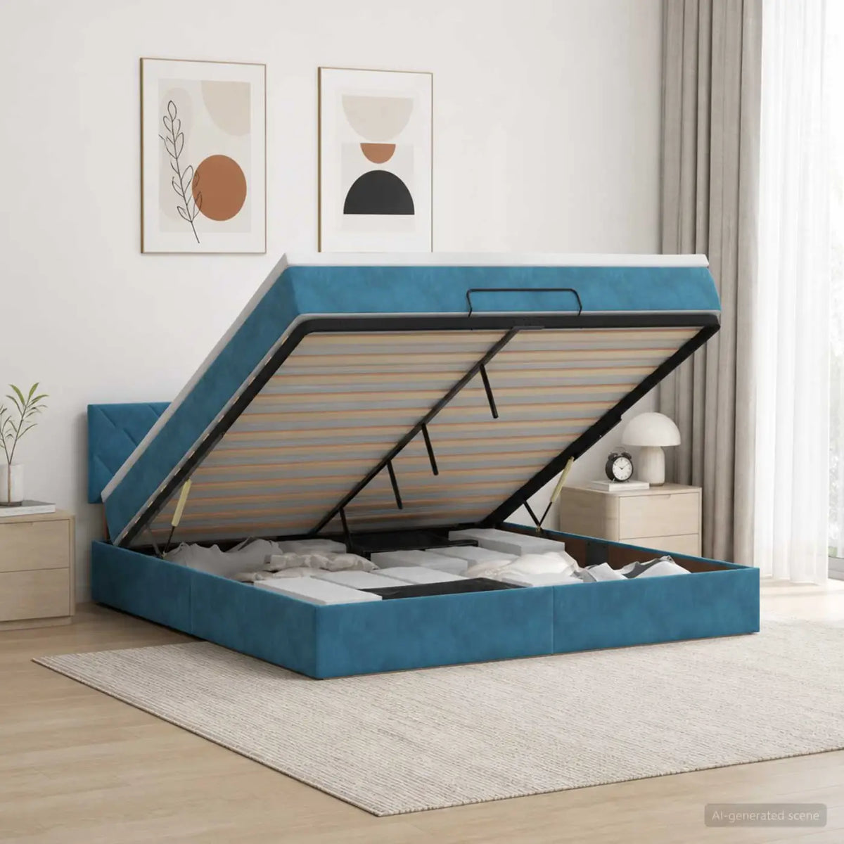 Lit coffre avec matelas et LED Bleu foncé 140 x 190 cm Velours - XIOS