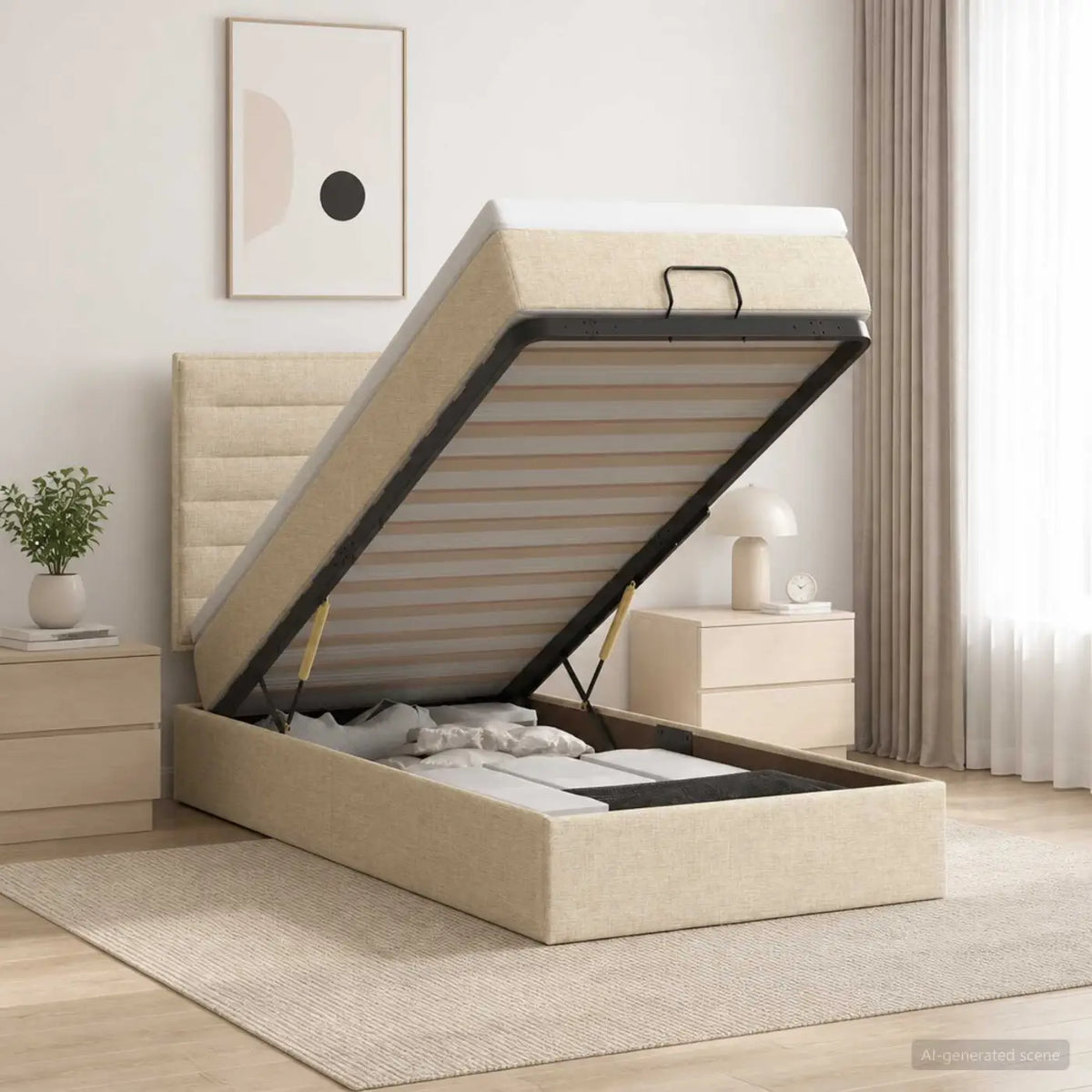 Lit ottoman avec matelas Crème 90 x 200 cm Tissu - XIOS