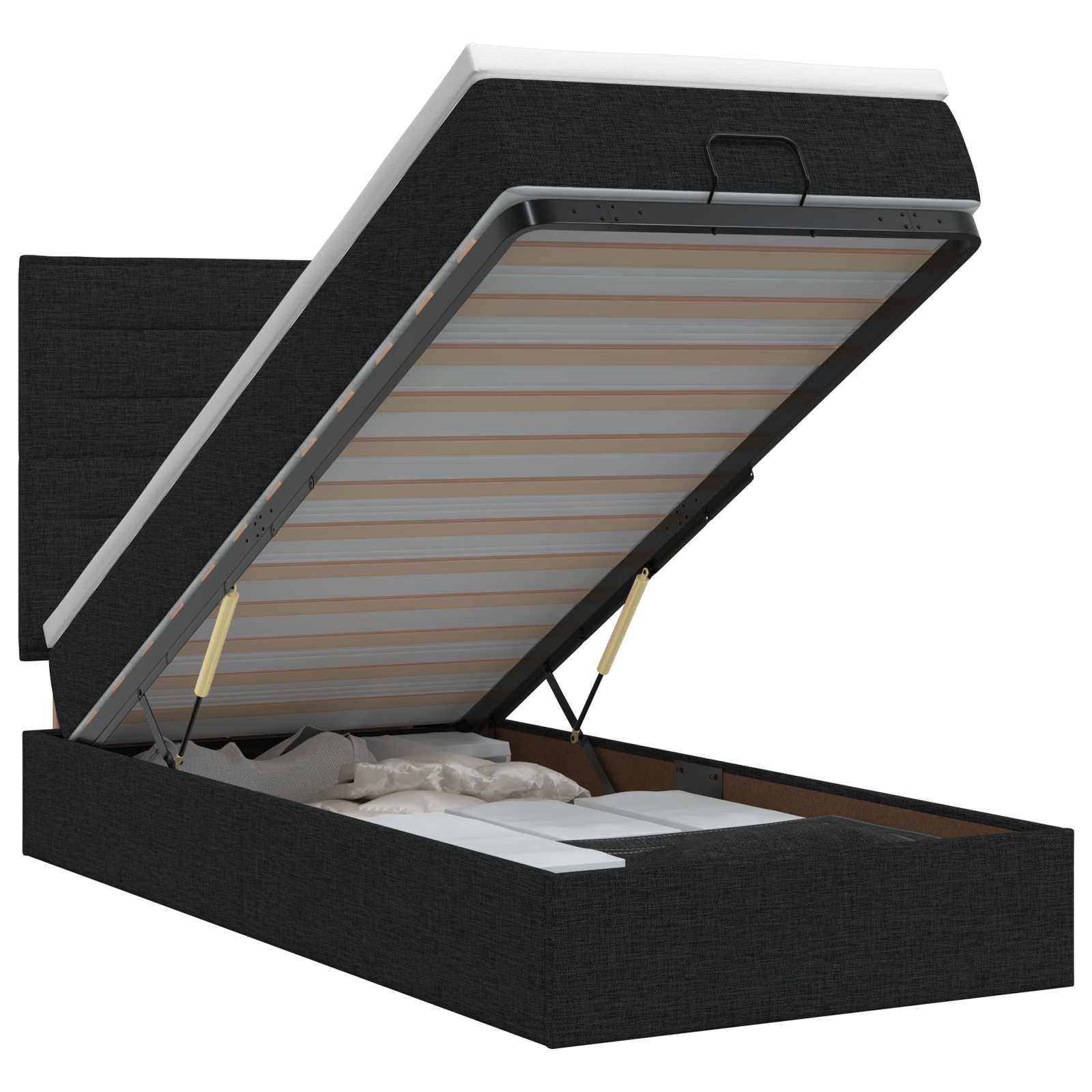 Lit ottoman avec matelas Noir 90 x 200 cm Tissu