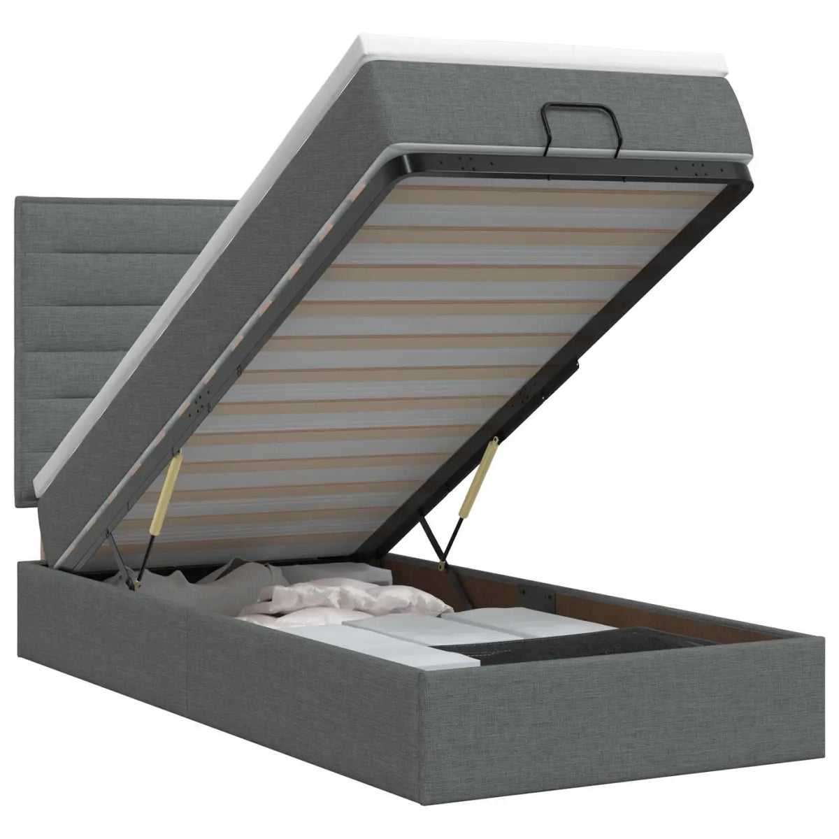 Lit ottoman avec matelas Gris foncé 100 x 200 cm Tissu - XIOS