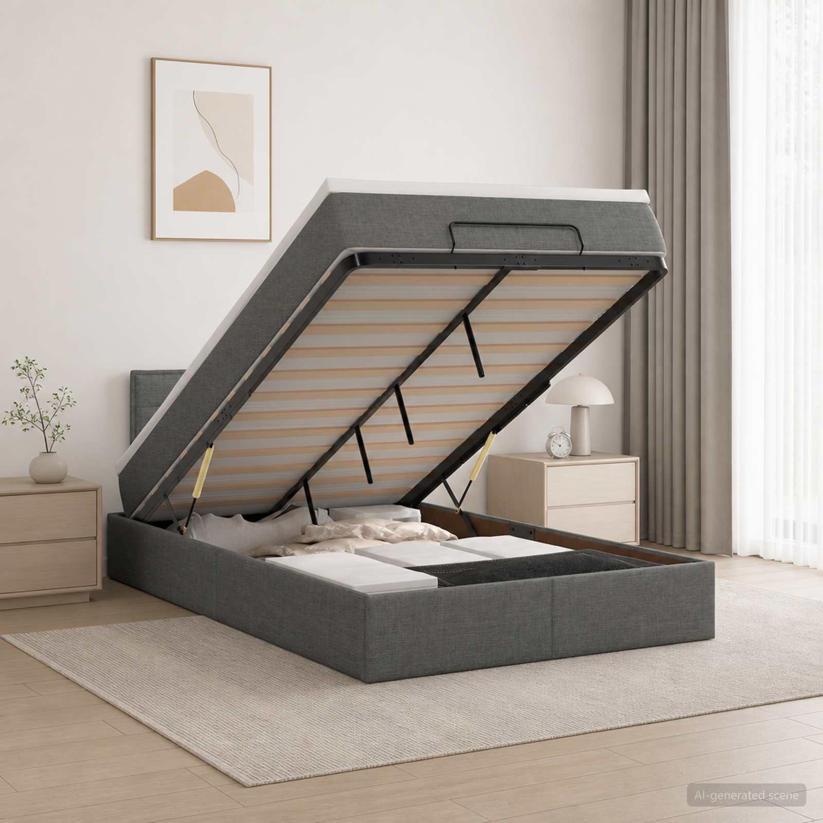 Lit ottoman avec matelas Gris foncé 120 x 190 cm Tissu