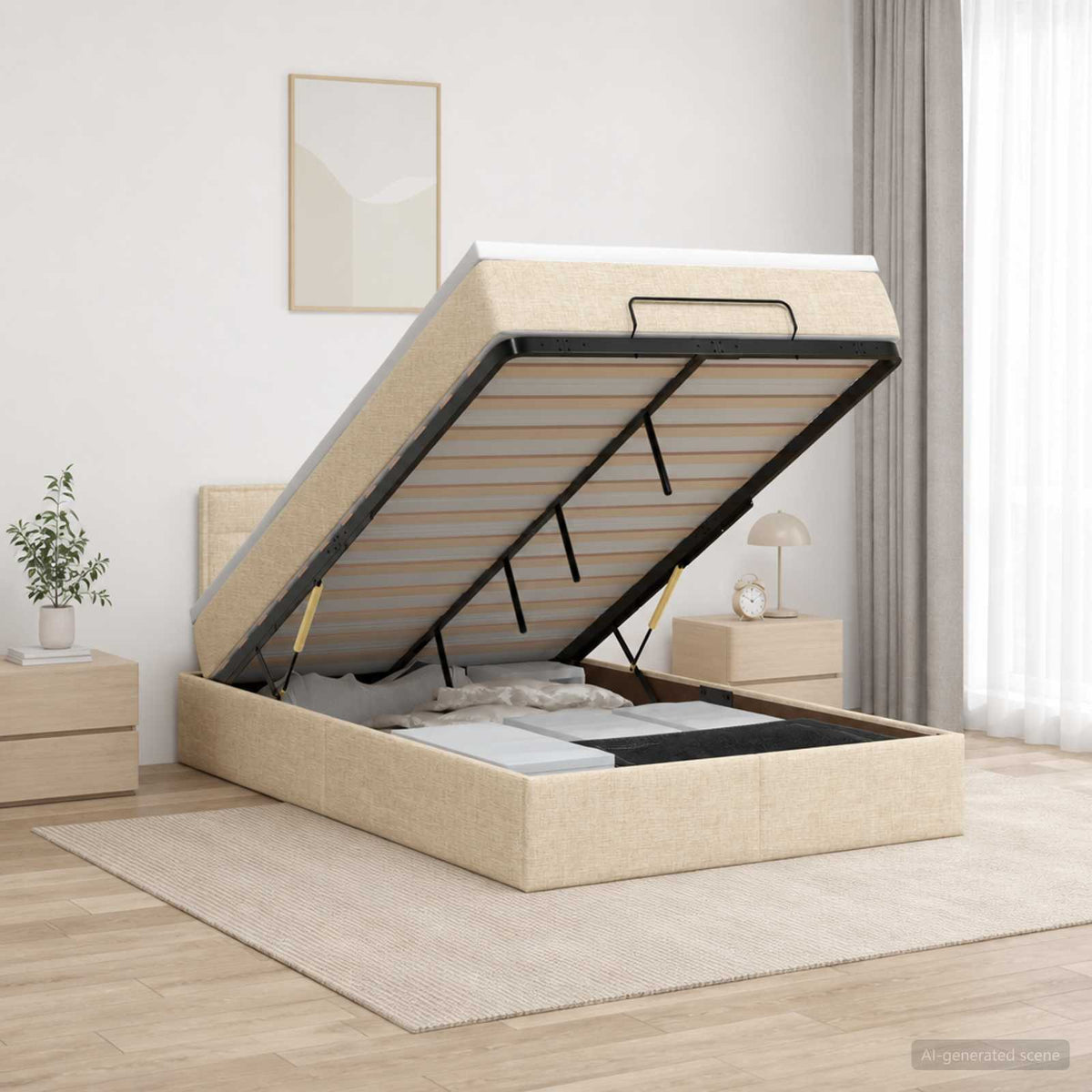 Lit ottoman avec matelas Crème 120 x 200 cm Tissu