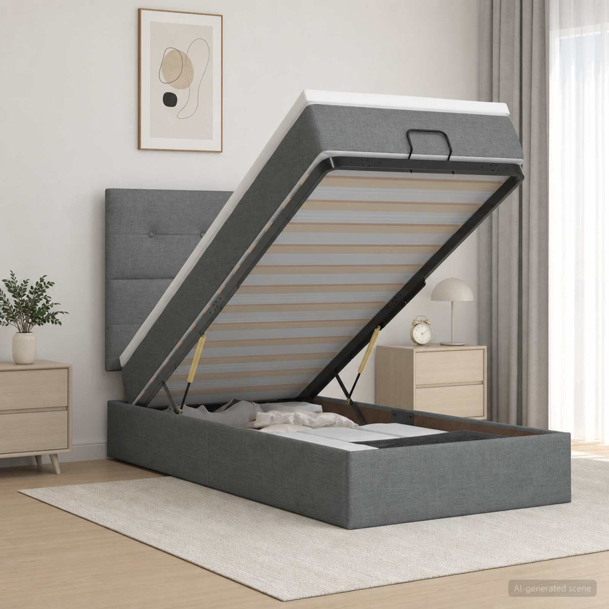 Lit ottoman avec matelas Gris foncé 80 x 200 cm Tissu