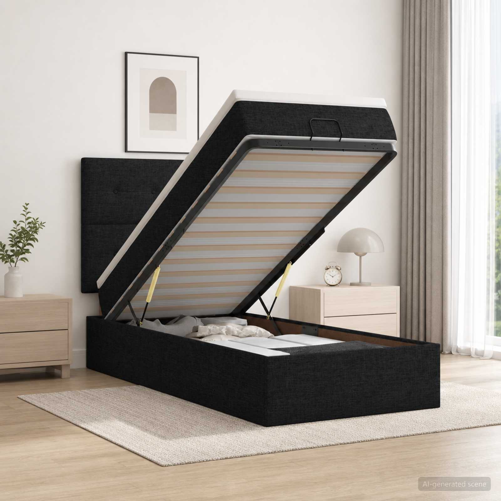 Lit coffre avec matelas et LED Noir 80 x 200 cm Tissu - XIOS
