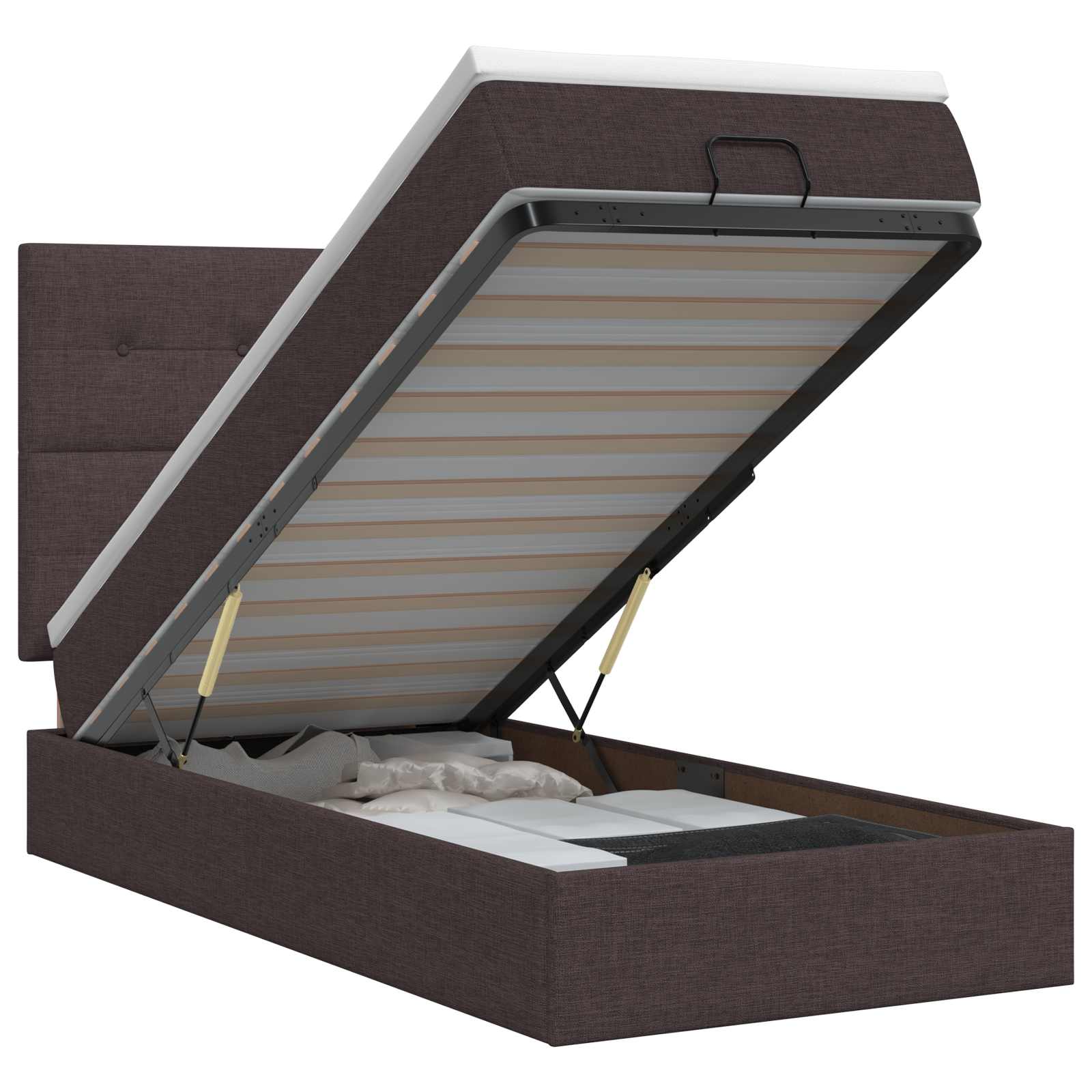 Lit ottoman avec matelas Marron foncé 80 x 200 cm Tissu