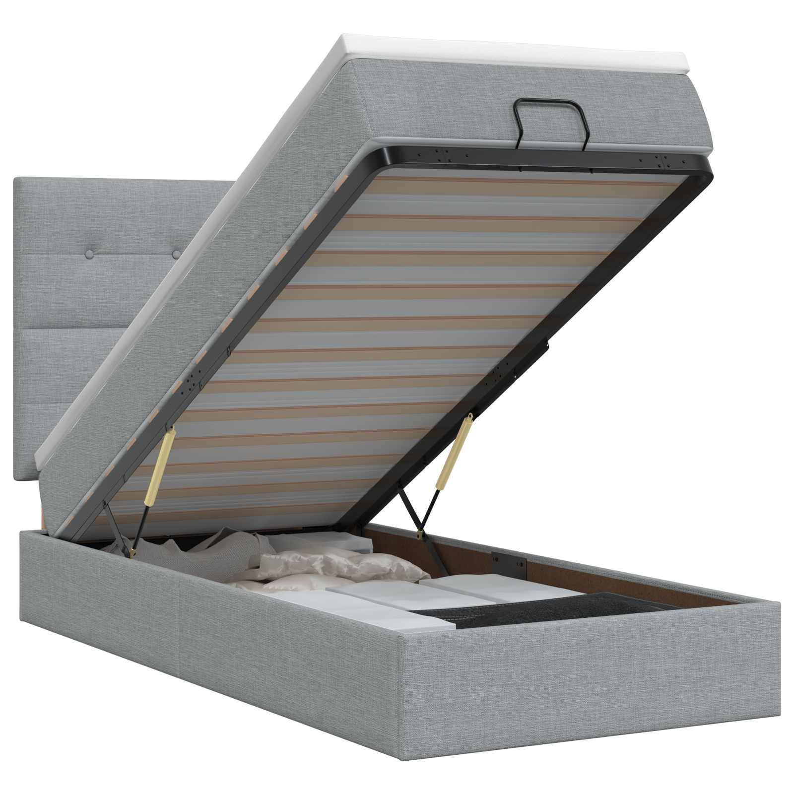 Lit ottoman avec matelas Gris clair 90 x 190 cm Tissu - XIOS