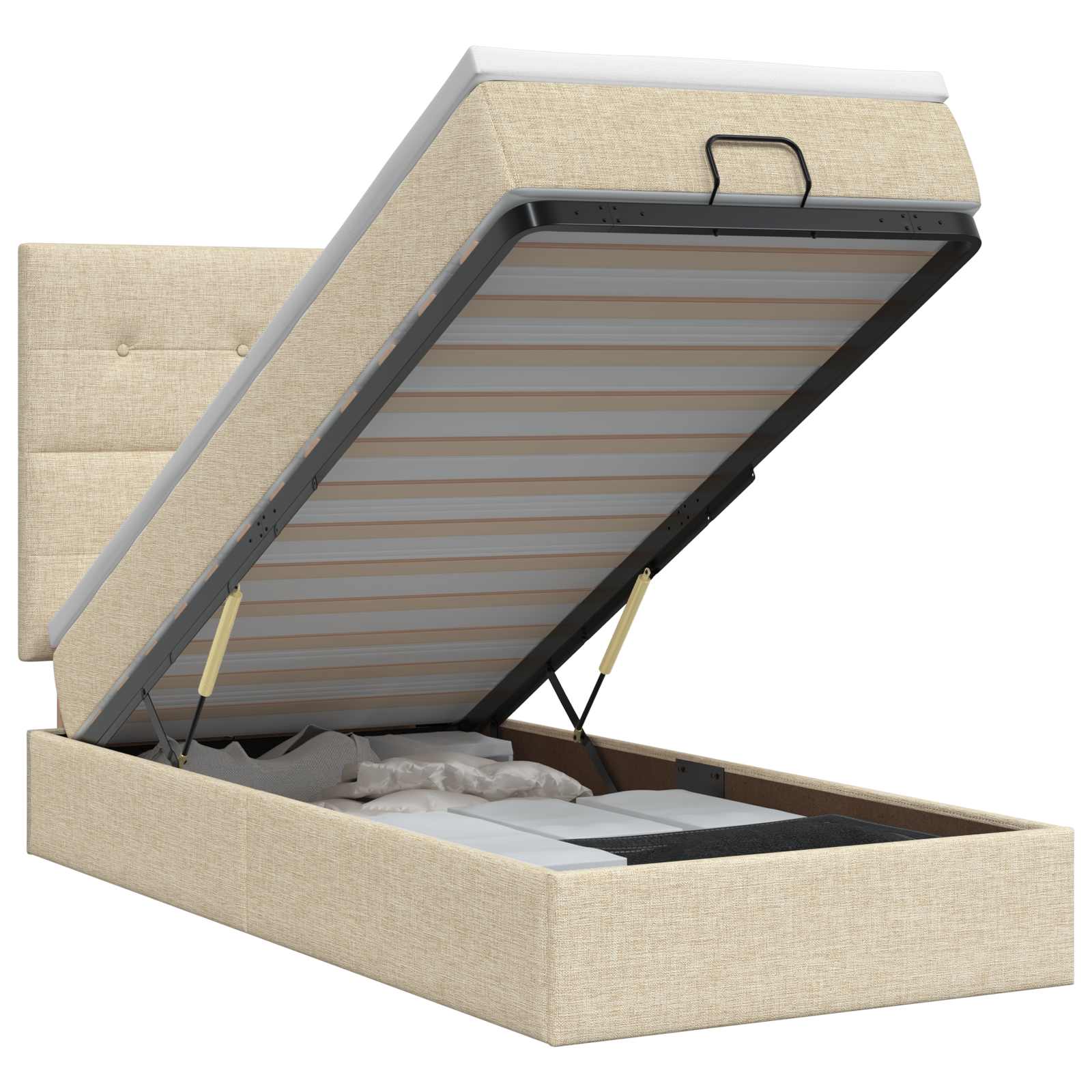 Lit ottoman avec matelas Crème 90 x 200 cm Tissu - XIOS