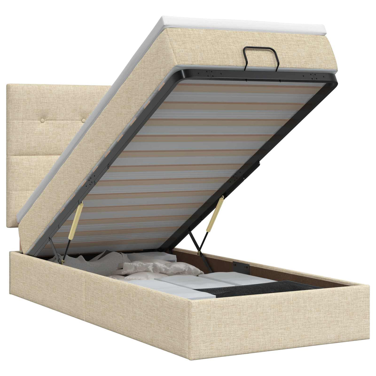 Lit ottoman avec matelas Crème 90 x 200 cm Tissu