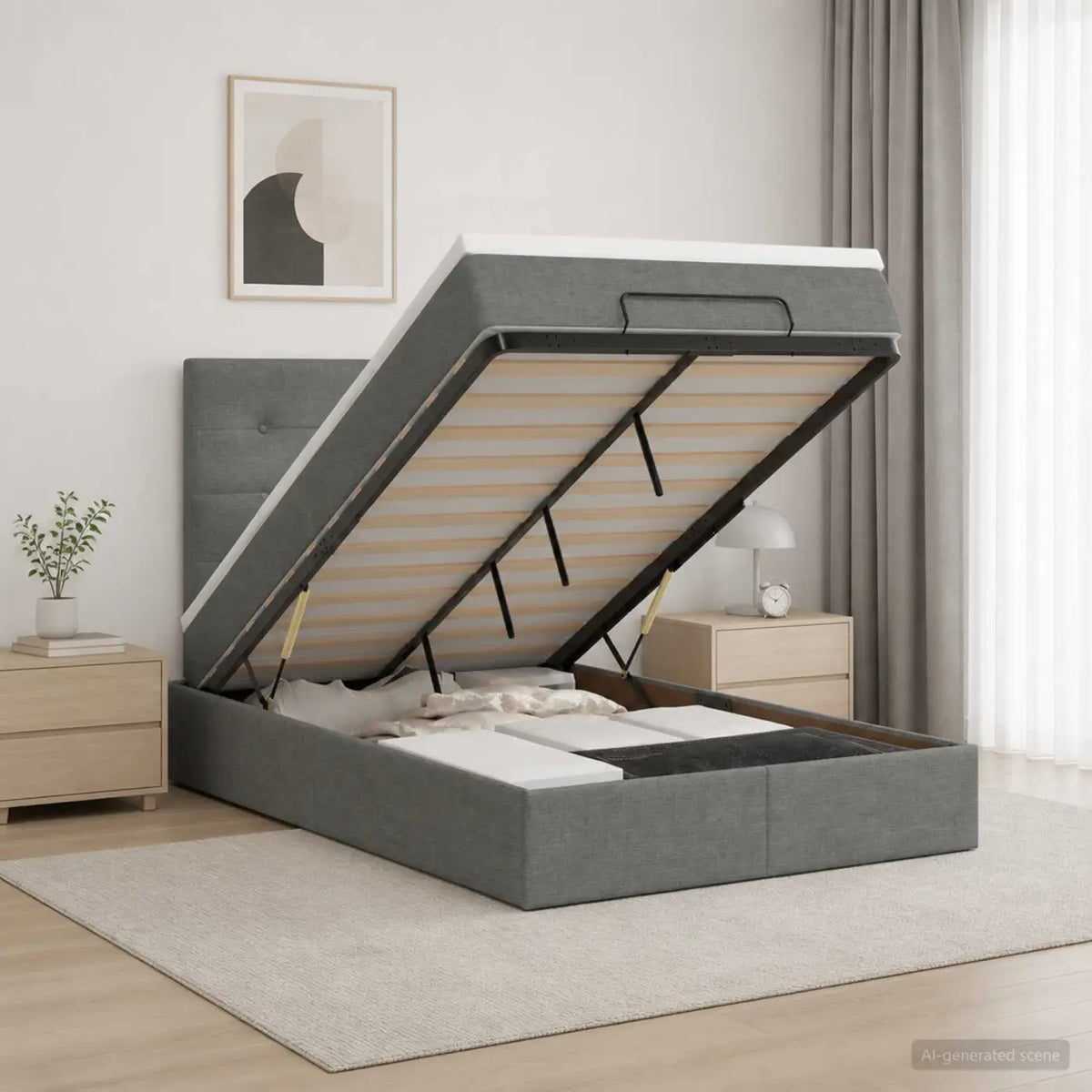 Lit ottoman avec matelas Gris foncé 120 x 190 cm Tissu - XIOS