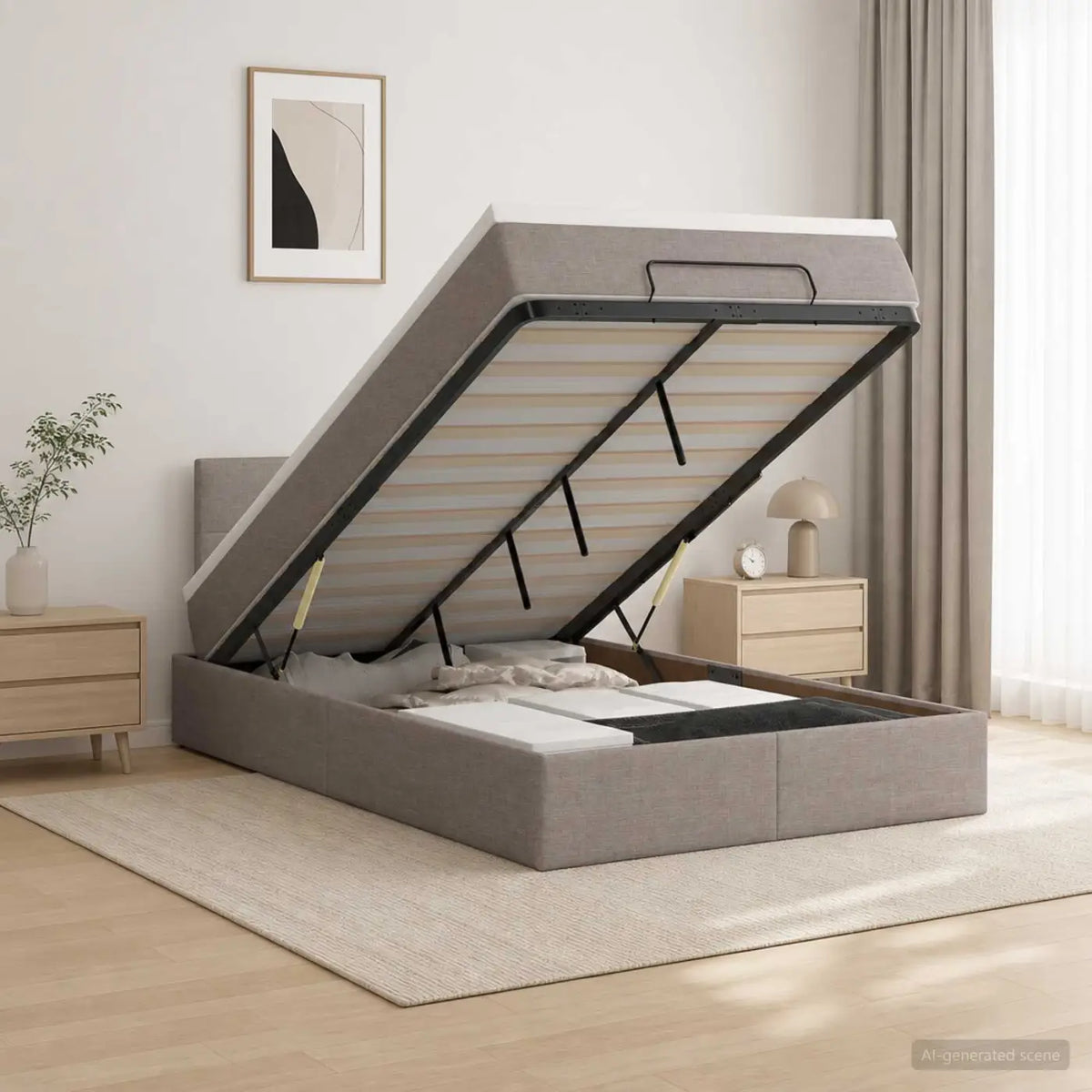 Lit ottoman avec matelas Taupe 120 x 190 cm Tissu - XIOS