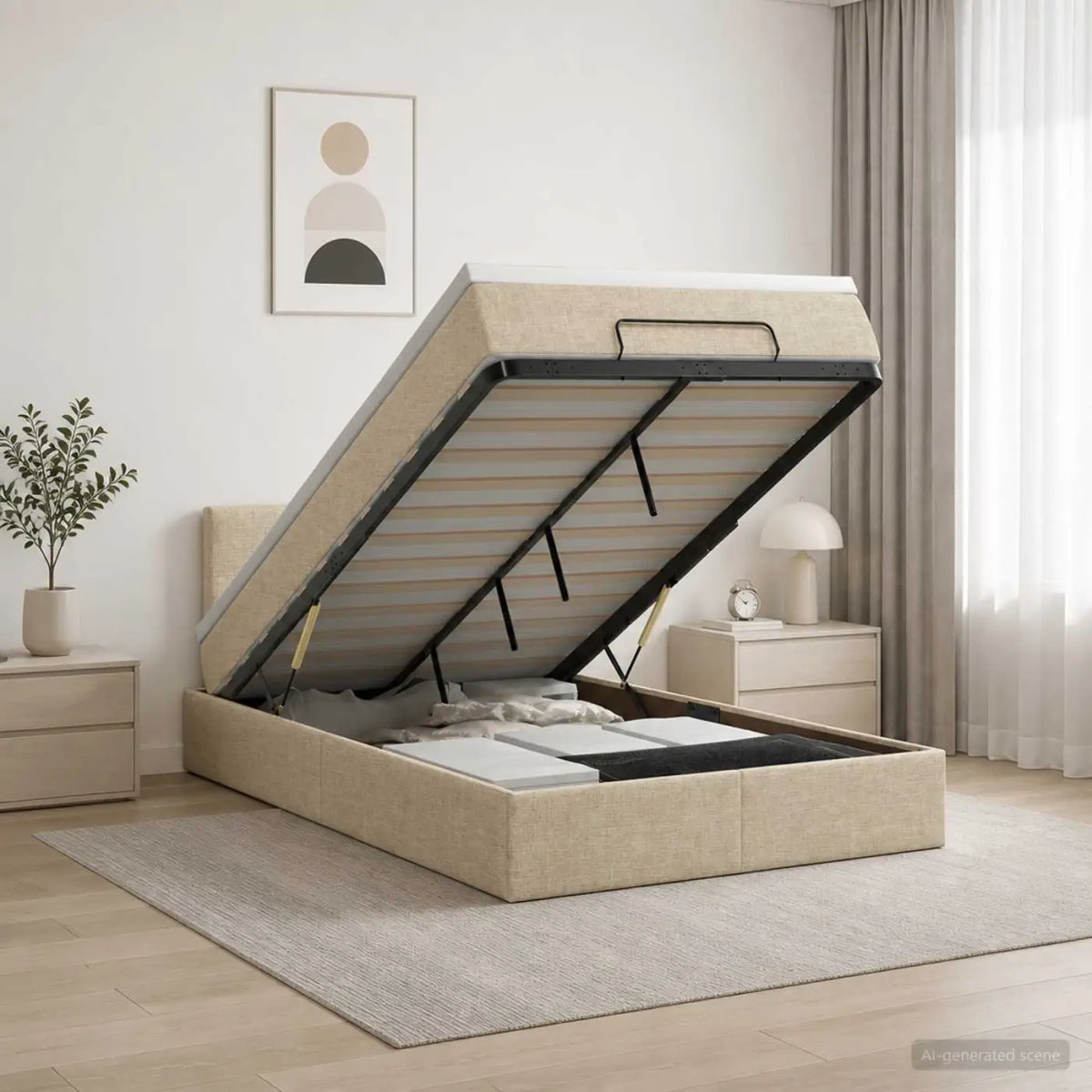 Lit ottoman avec matelas Crème 120 x 200 cm Tissu - XIOS