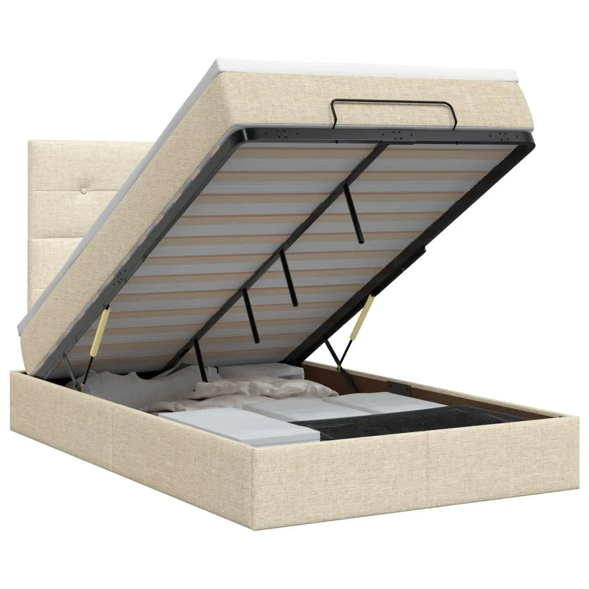 Lit ottoman avec matelas Crème 120 x 190 cm Tissu - XIOS