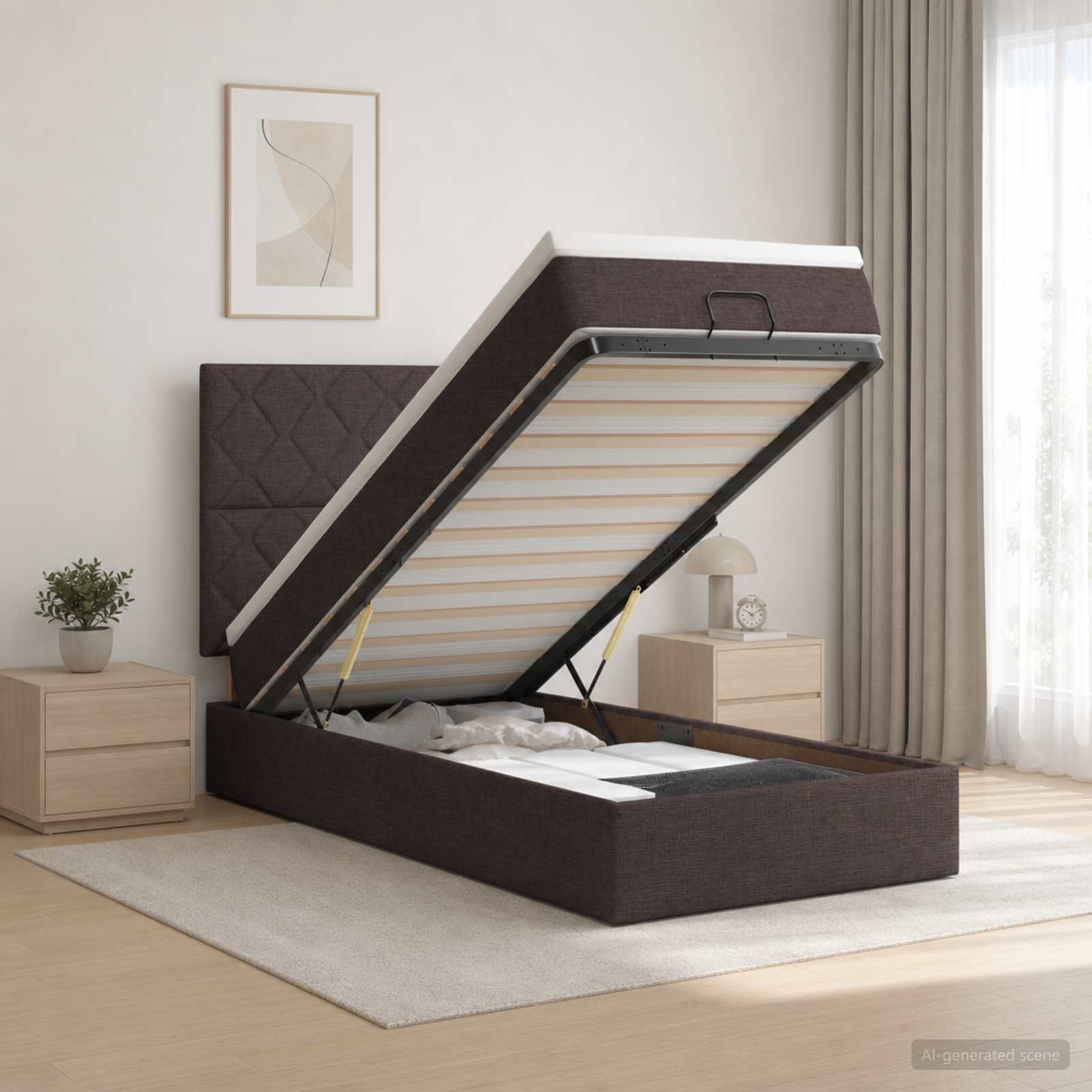 Lit ottoman avec matelas Marron foncé 80 x 200 cm Tissu