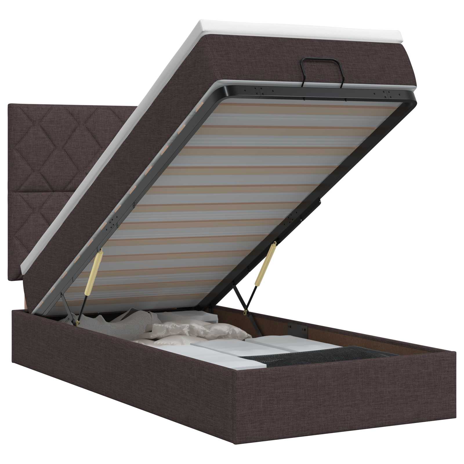Lit ottoman avec matelas Marron foncé 80 x 200 cm Tissu