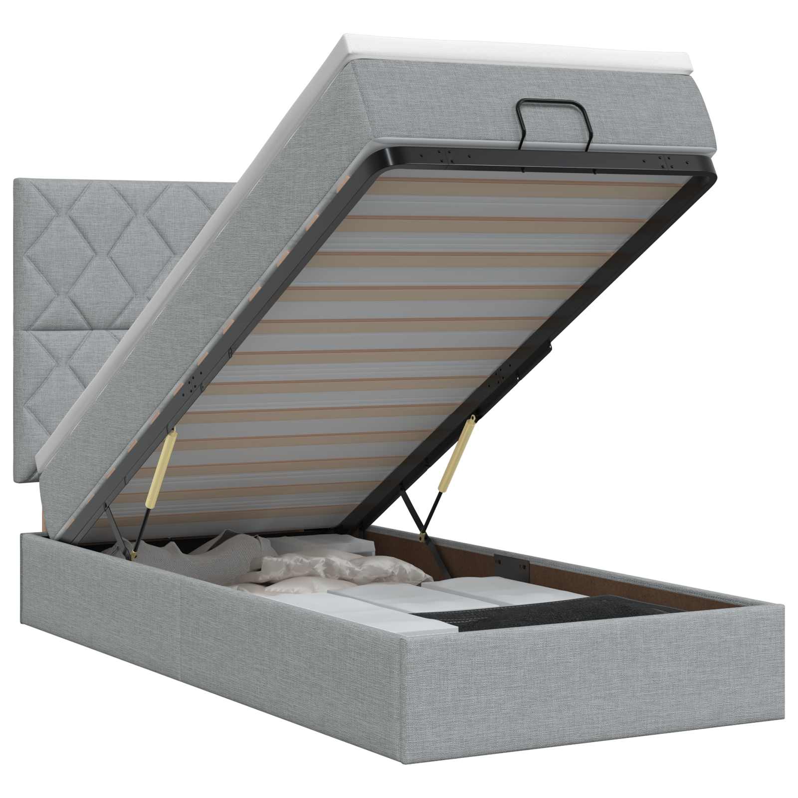 Lit ottoman avec matelas Gris clair 90 x 200 cm Tissu - XIOS