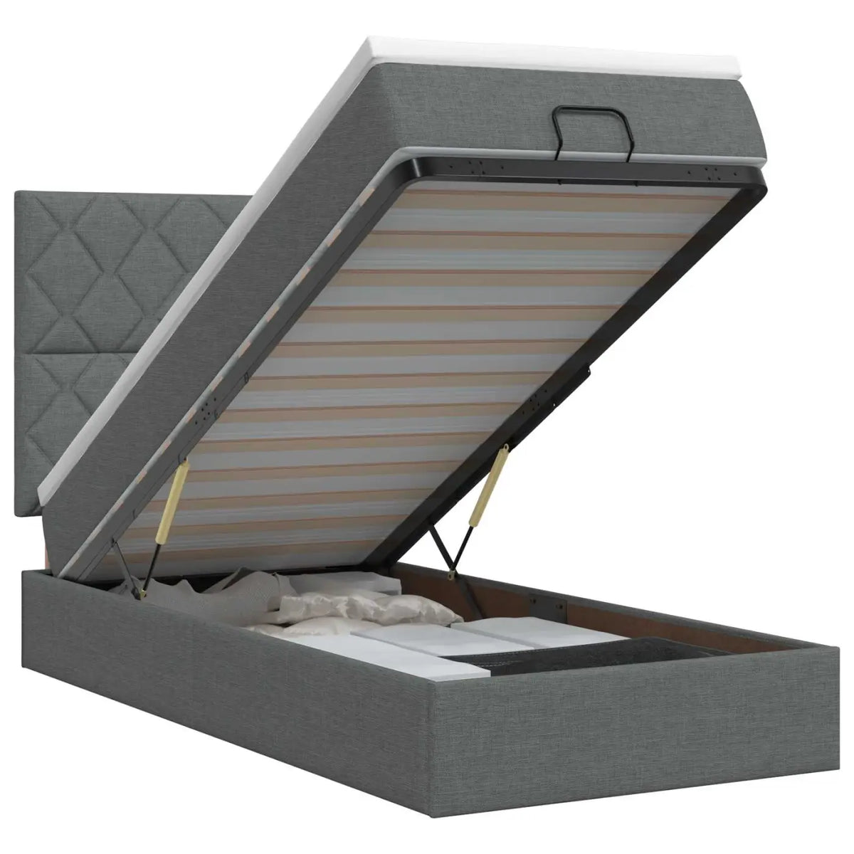 Lit ottoman avec matelas Gris foncé 100 x 200 cm Tissu - XIOS