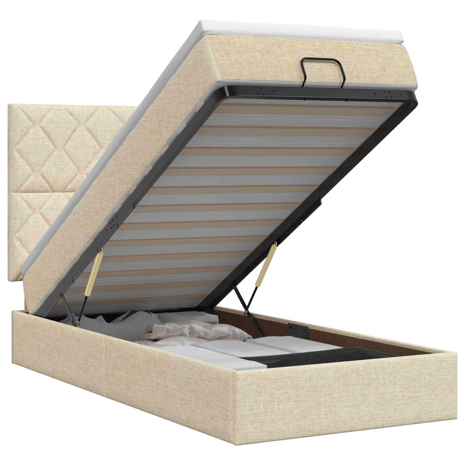 Lit ottoman avec matelas Crème 100 x 200 cm Tissu