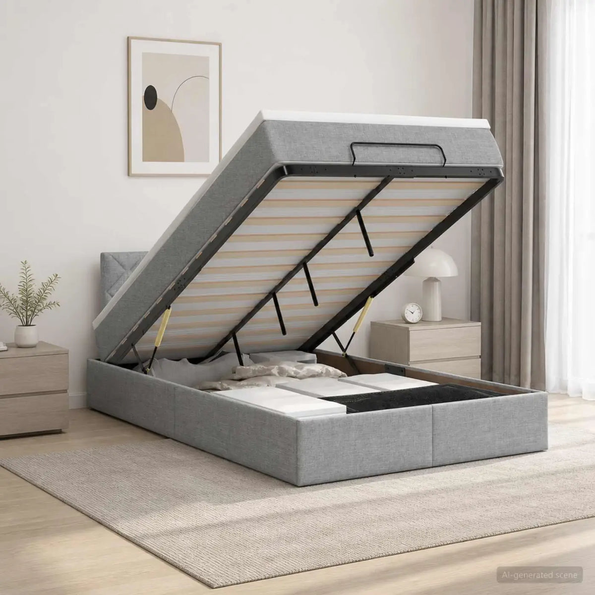 Lit ottoman avec matelas Gris clair 120 x 200 cm Tissu - XIOS