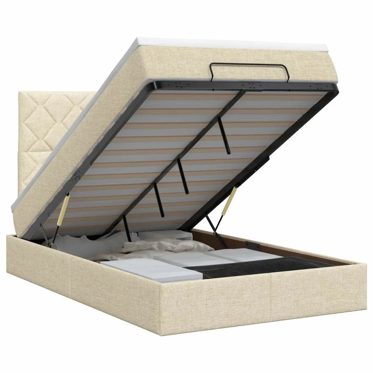 Lit ottoman avec matelas Crème 120 x 190 cm Tissu - XIOS
