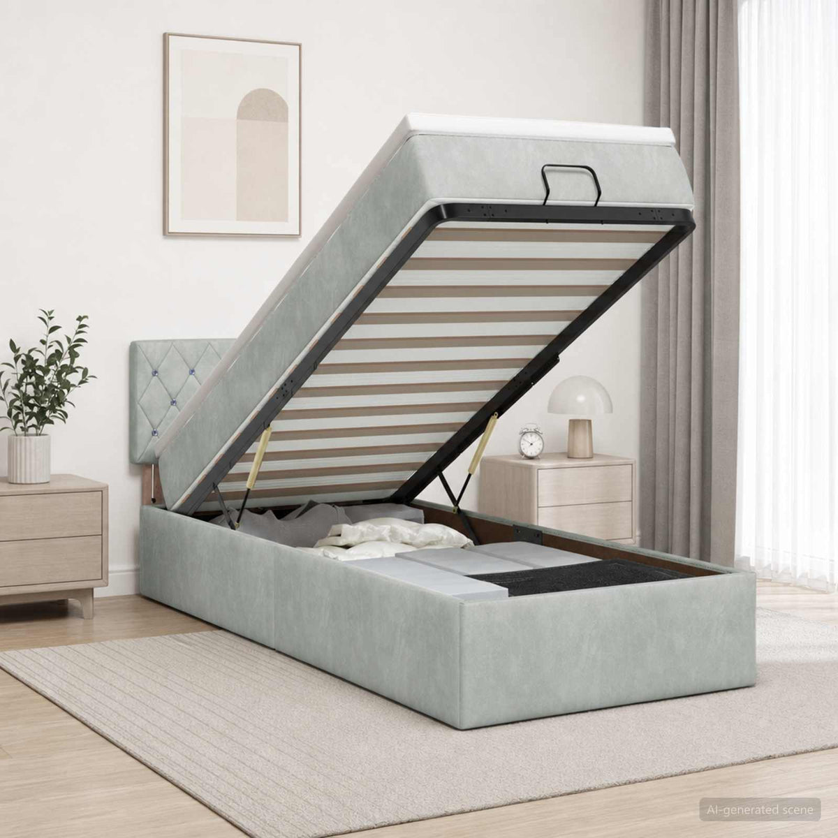 Lit ottoman avec matelas Gris clair 90 x 190 cm Velours
