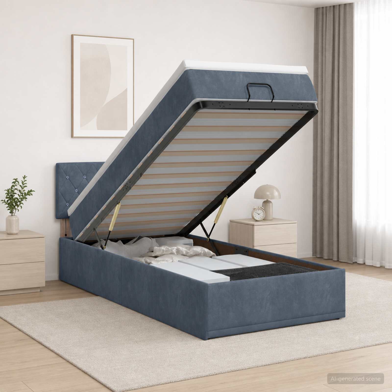 Lit coffre avec matelas et LED Gris foncé 100 x 200 cm Velours - XIOS