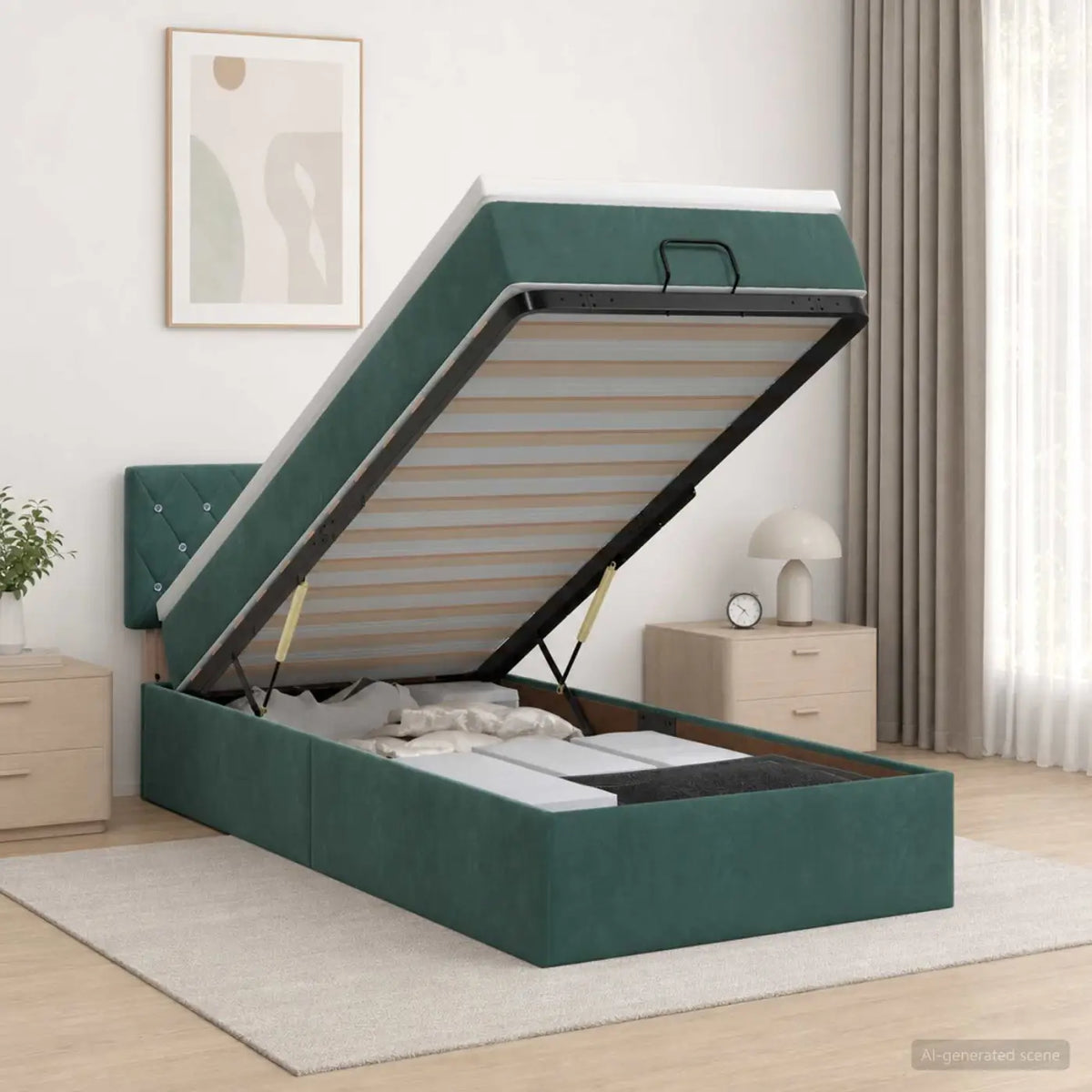 Lit coffre avec matelas et LED Vert foncé 90 x 200 cm Velours - XIOS