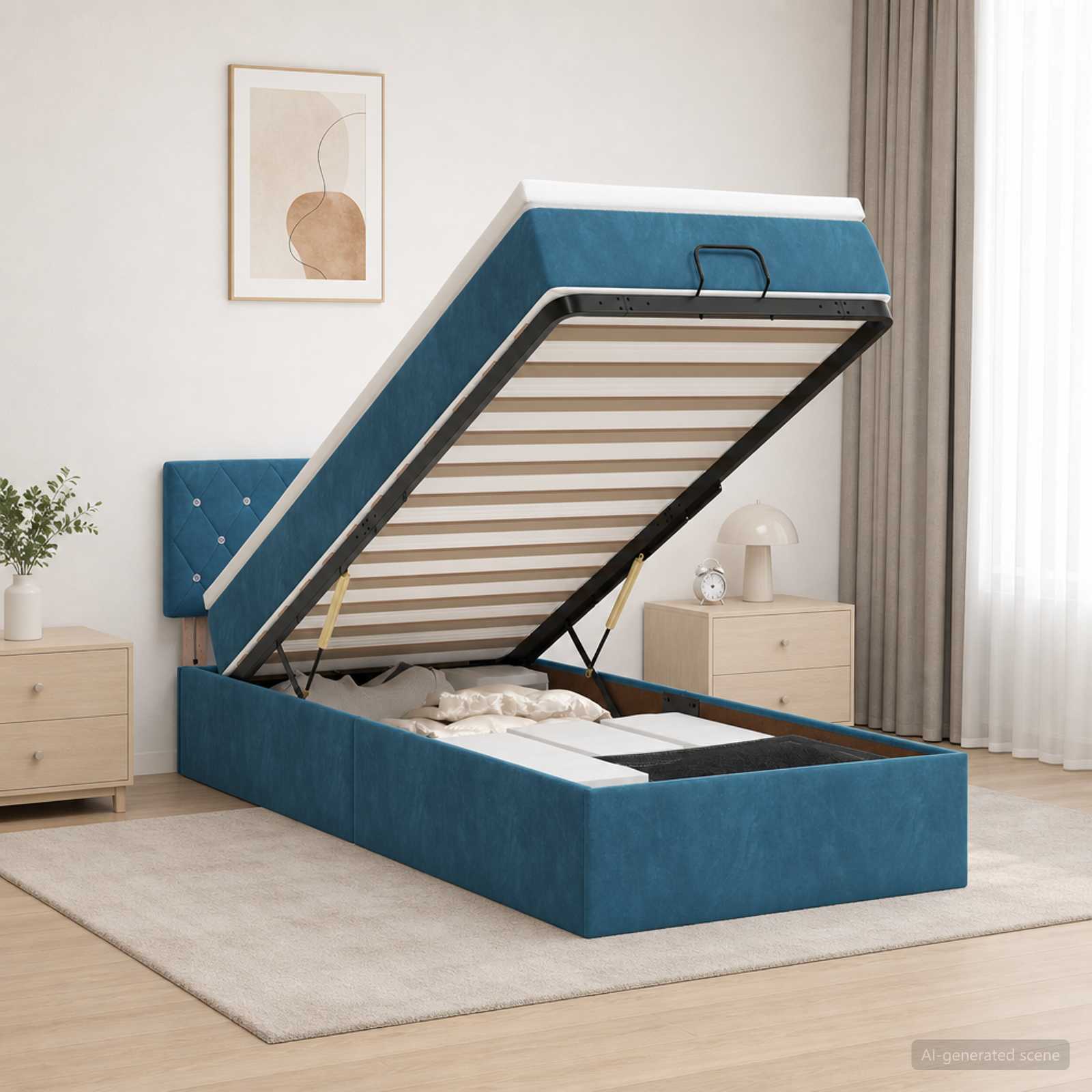 Lit ottoman avec matelas Bleu foncé 80 x 200 cm Velours