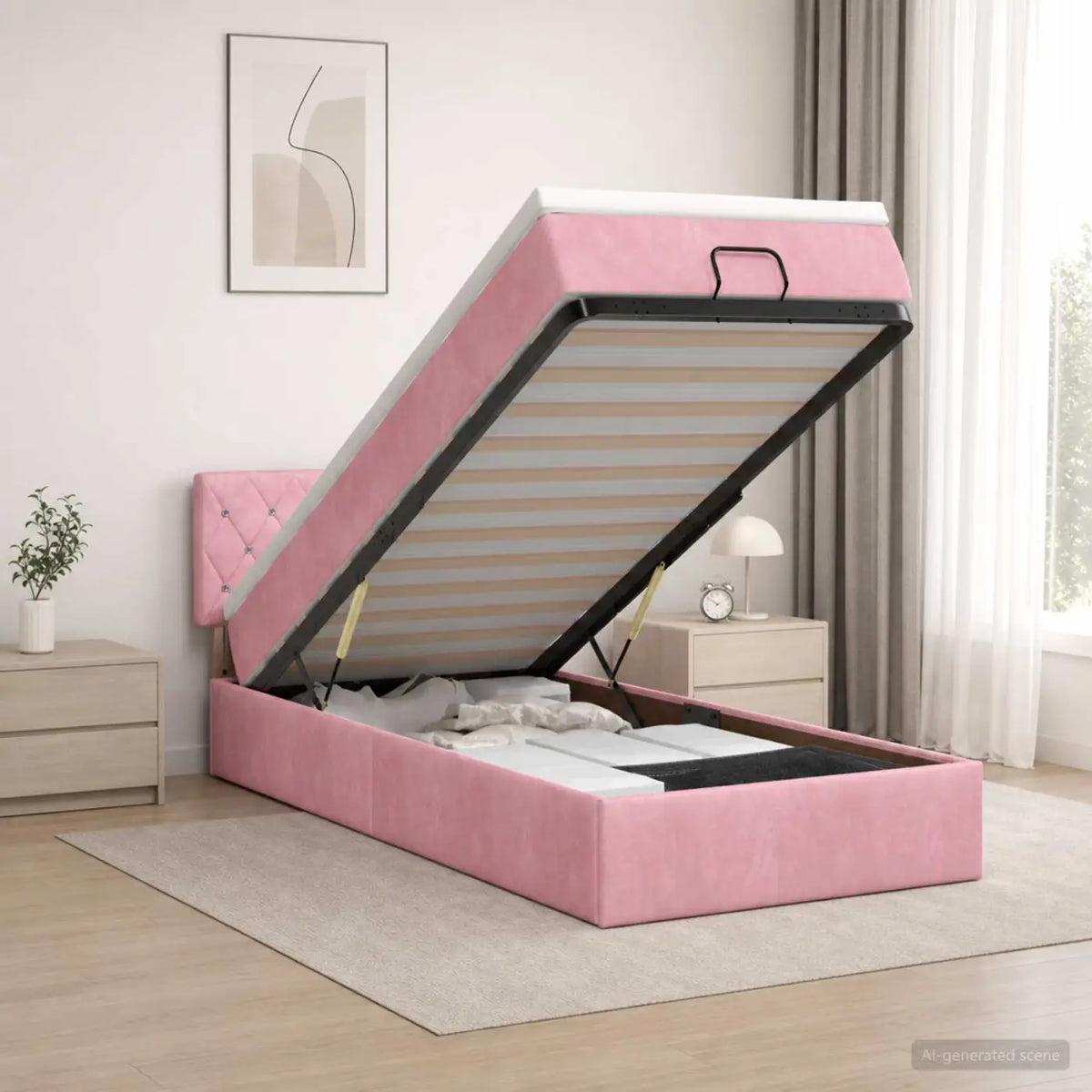 Lit coffre avec matelas et LED Rose 80 x 200 cm Velours - XIOS