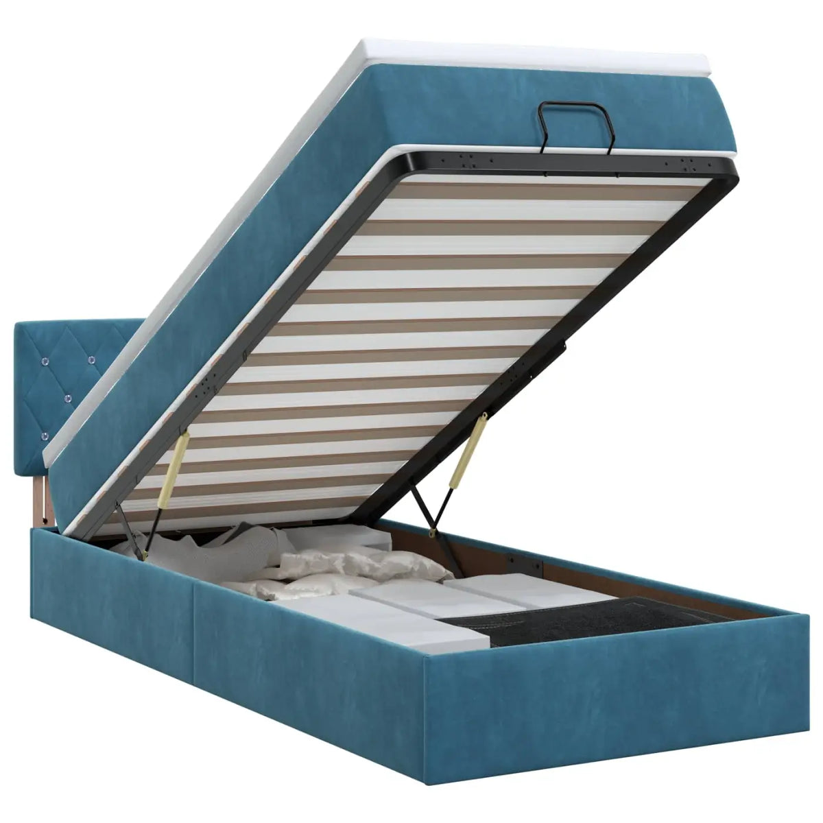 Lit ottoman avec matelas Bleu foncé 100 x 200 cm Velours - XIOS