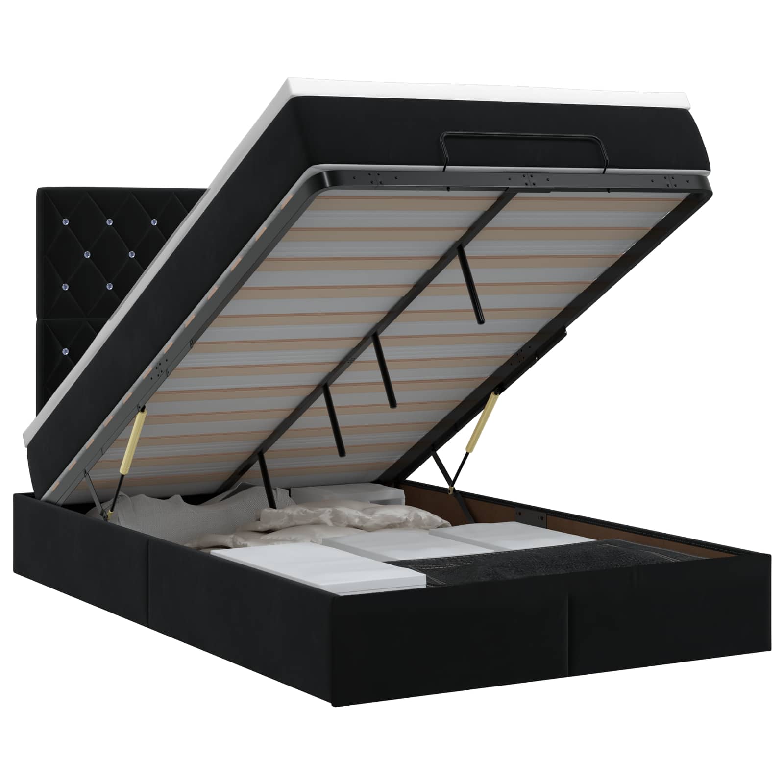 Lit ottoman avec matelas Noir 120 x 190 cm Velours