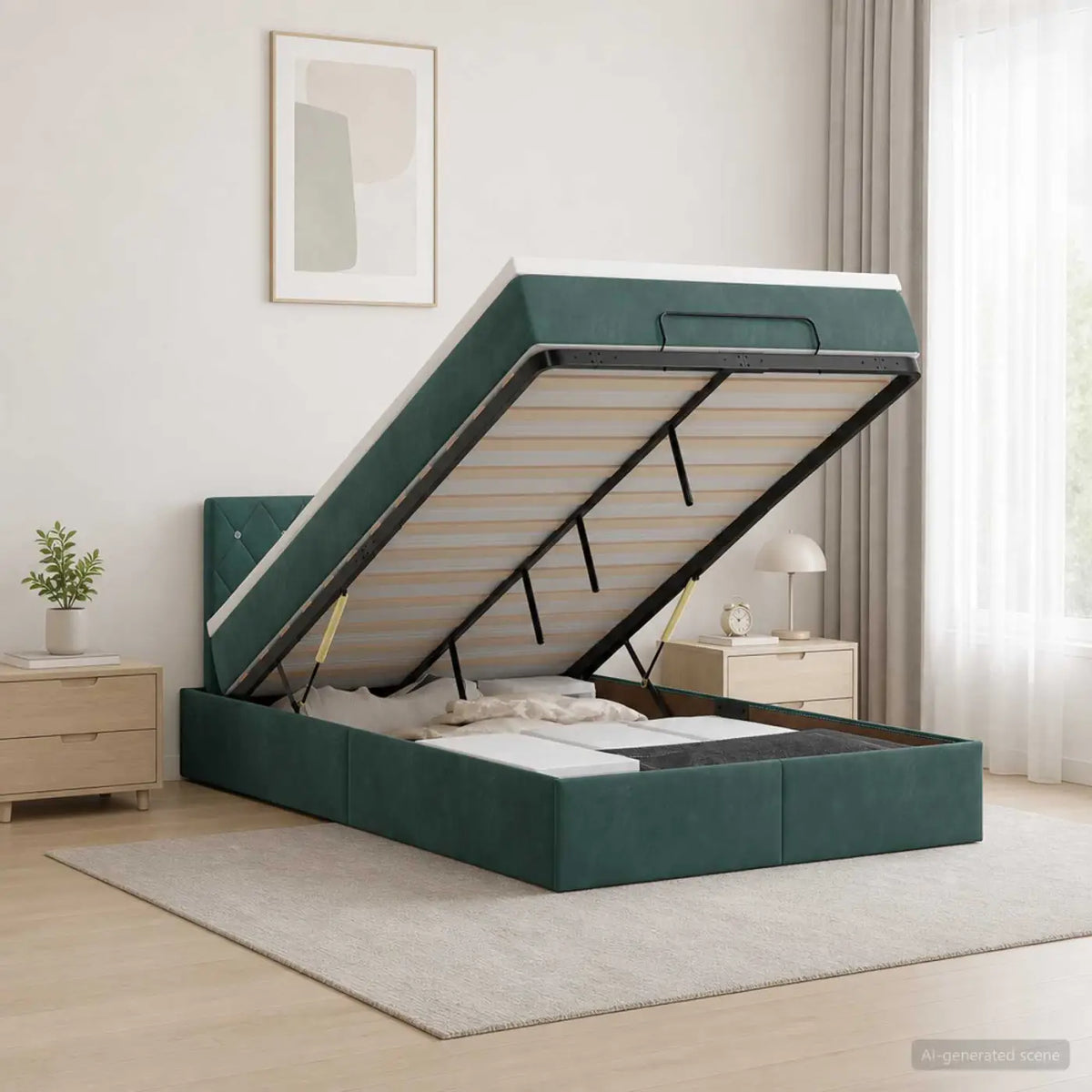 Lit ottoman avec matelas Vert foncé 120 x 190 cm Velours - XIOS