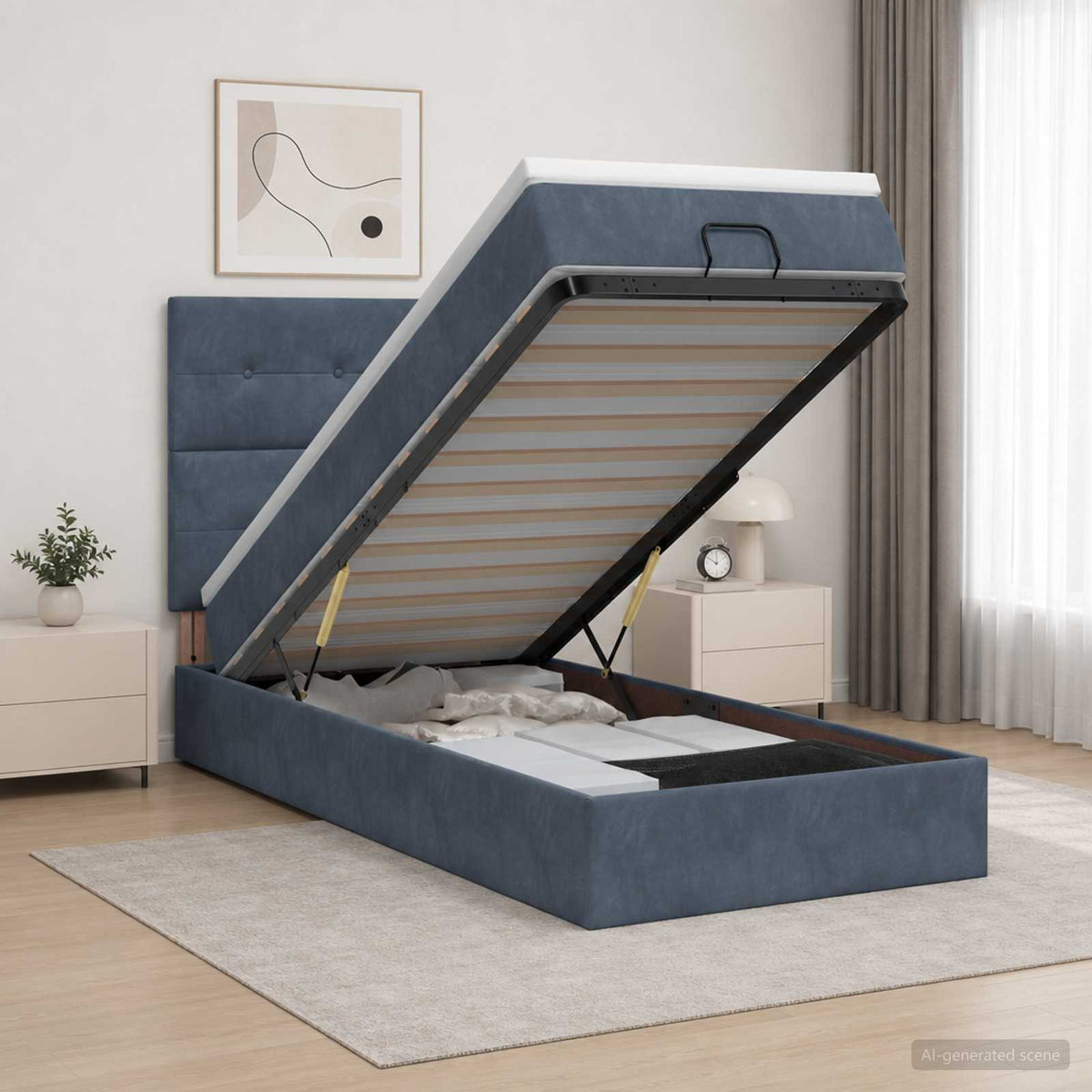 Lit coffre avec matelas et LED Gris foncé 90 x 190 cm Velours