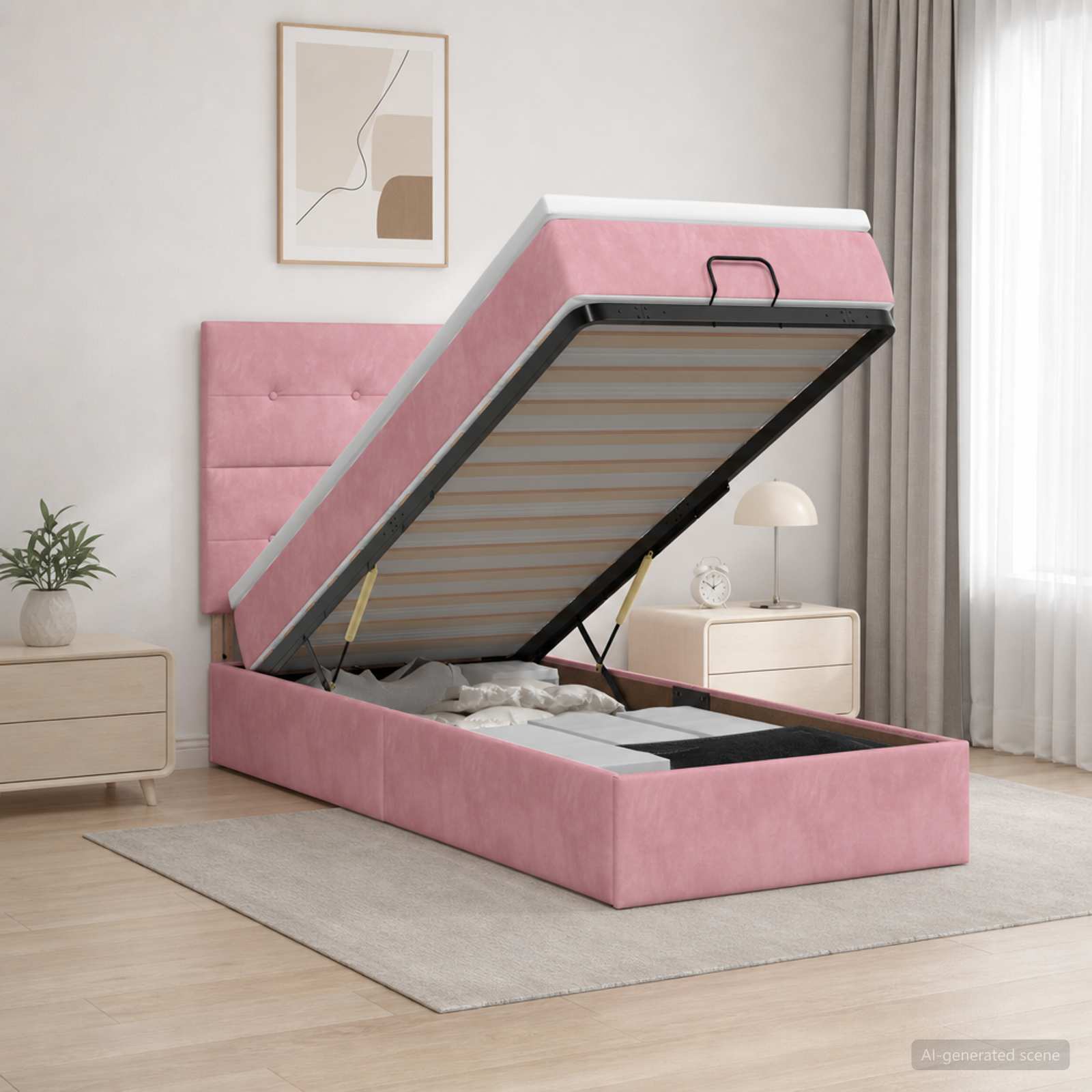 Lit coffre avec matelas et LED Rose 90 x 190 cm Velours