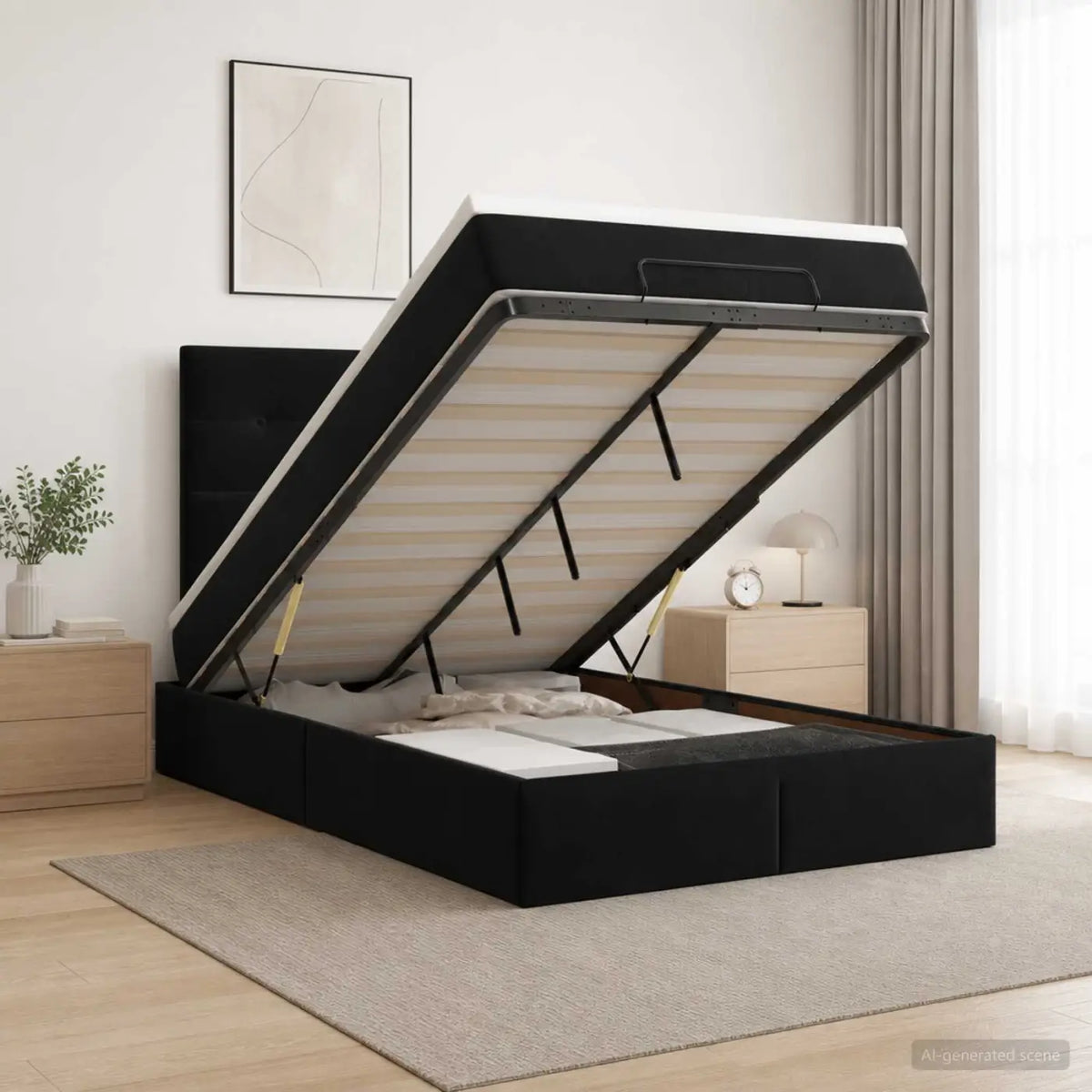 Lit ottoman avec matelas Noir 120 x 200 cm Velours - XIOS