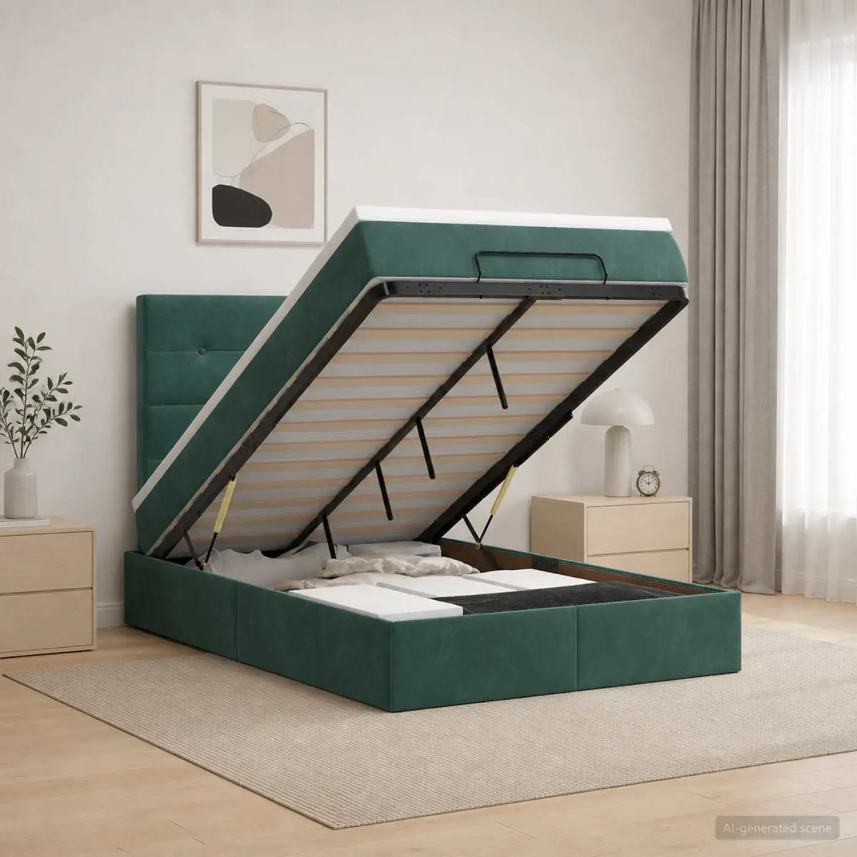 Lit coffre avec matelas et LED Vert foncé 120 x 200 cm Velours - XIOS