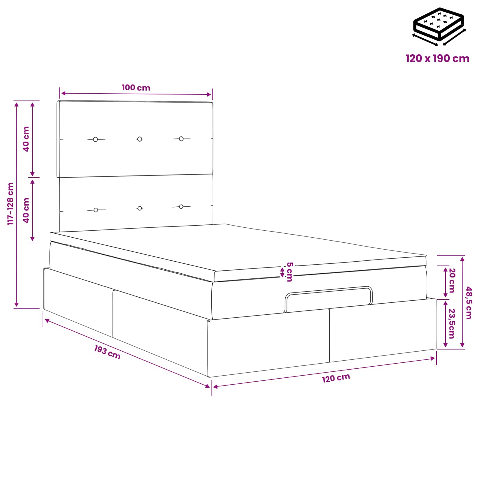 Lit ottoman avec matelas Vert foncé 120 x 190 cm Velours
