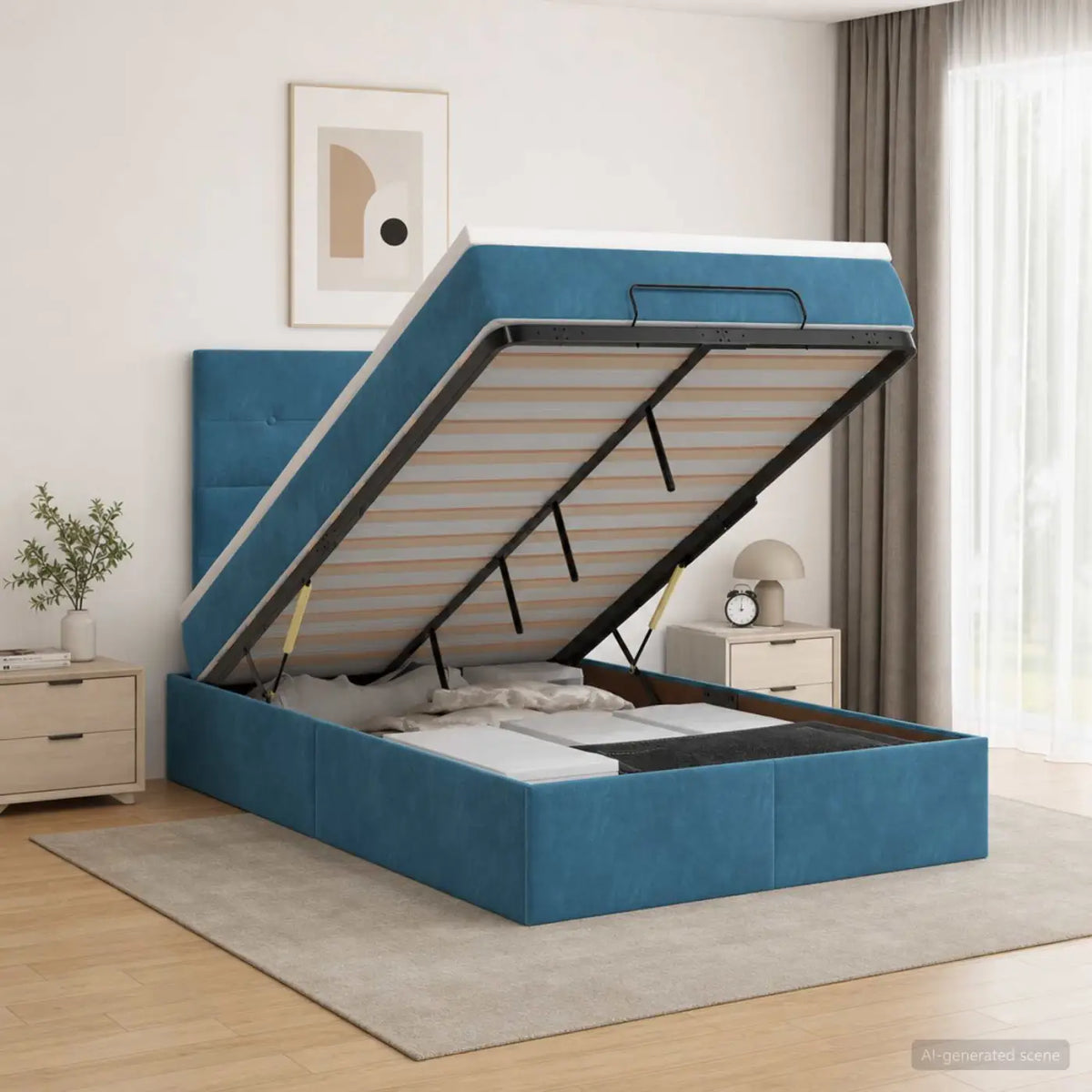Lit coffre avec matelas et LED Bleu foncé 120 x 200 cm Velours - XIOS