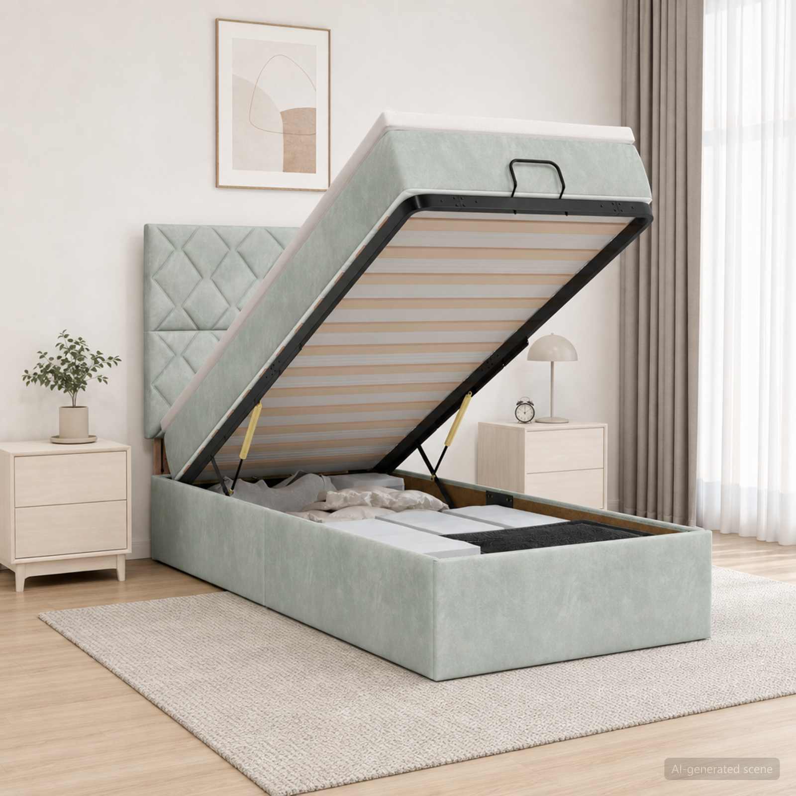 Lit coffre avec matelas et LED Gris clair 100 x 200 cm Velours