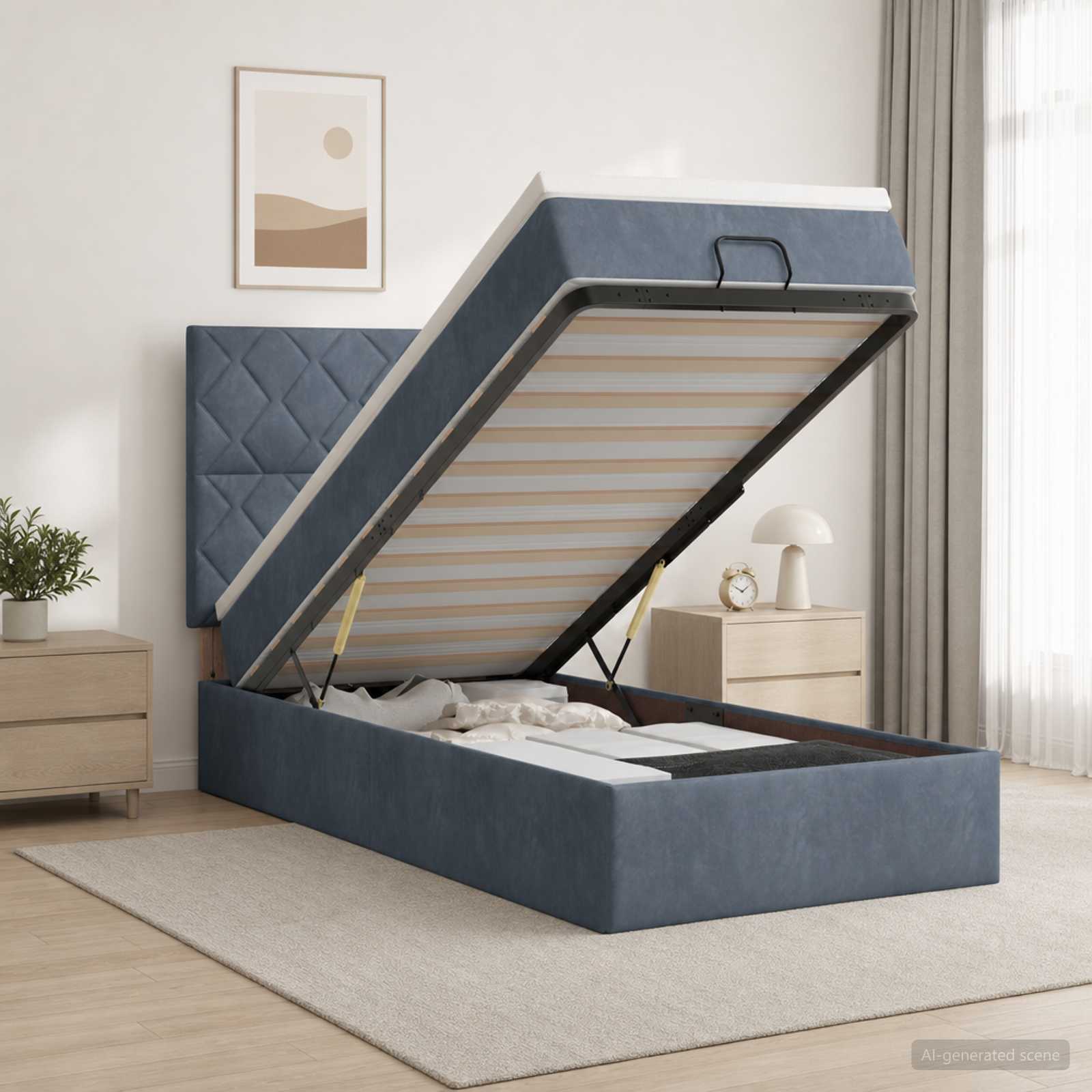 Lit coffre avec matelas et LED Gris foncé 90 x 200 cm Velours