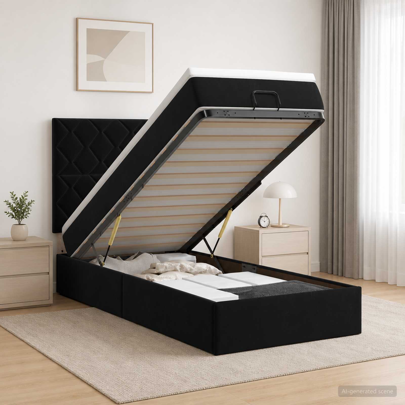 Lit ottoman avec matelas Noir 80 x 200 cm Velours