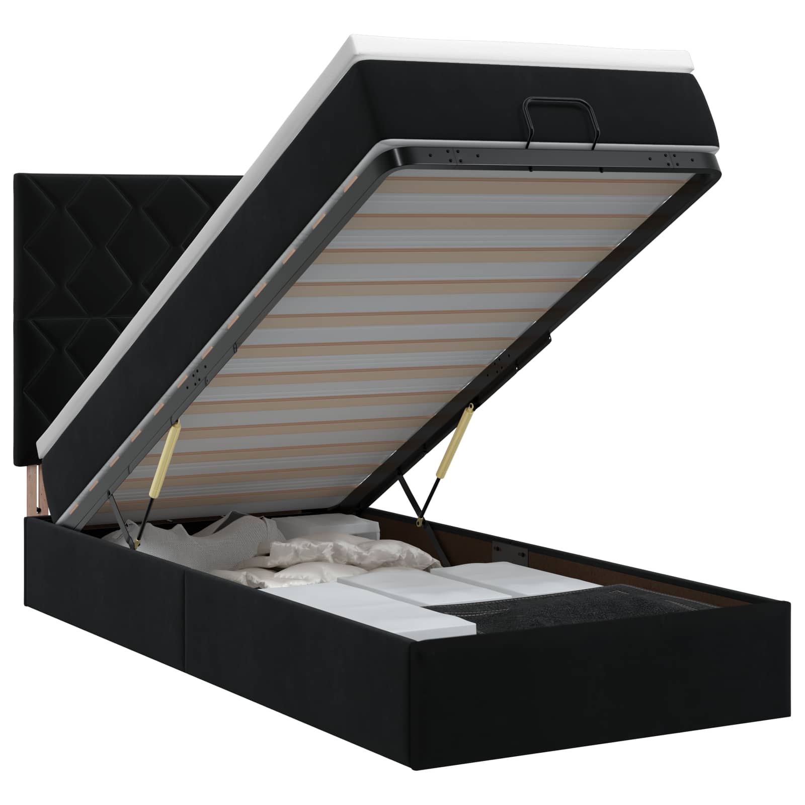 Lit ottoman avec matelas Noir 80 x 200 cm Velours