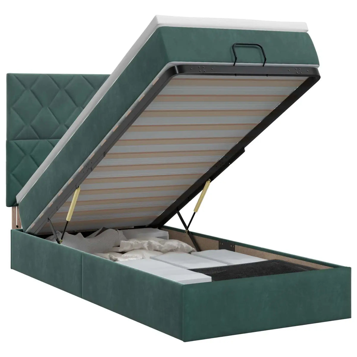 Lit ottoman avec matelas Vert foncé 80 x 200 cm Velours - XIOS
