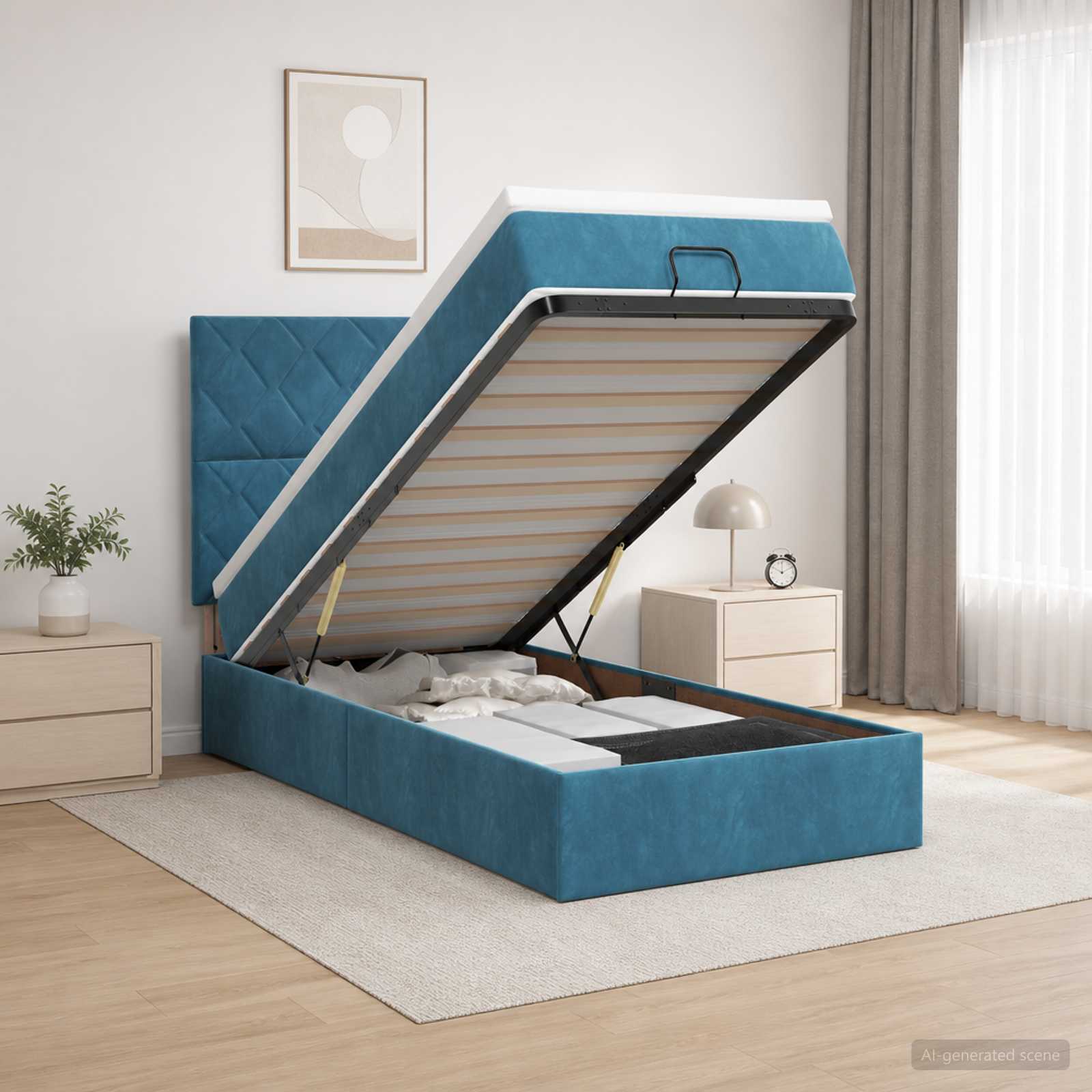 Lit ottoman avec matelas Bleu foncé 80 x 200 cm Velours