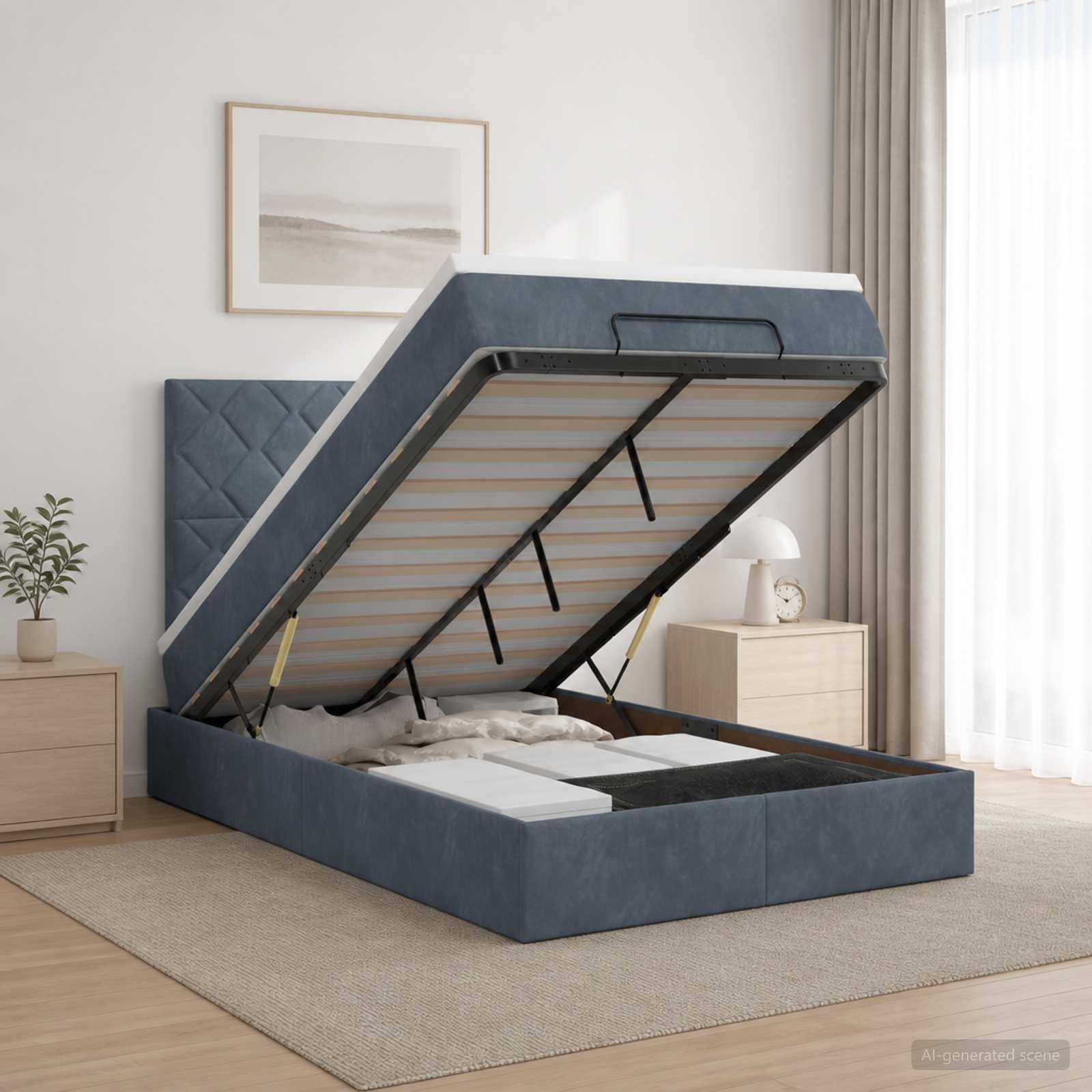 Lit ottoman avec matelas Gris foncé 120 x 190 cm Velours - XIOS